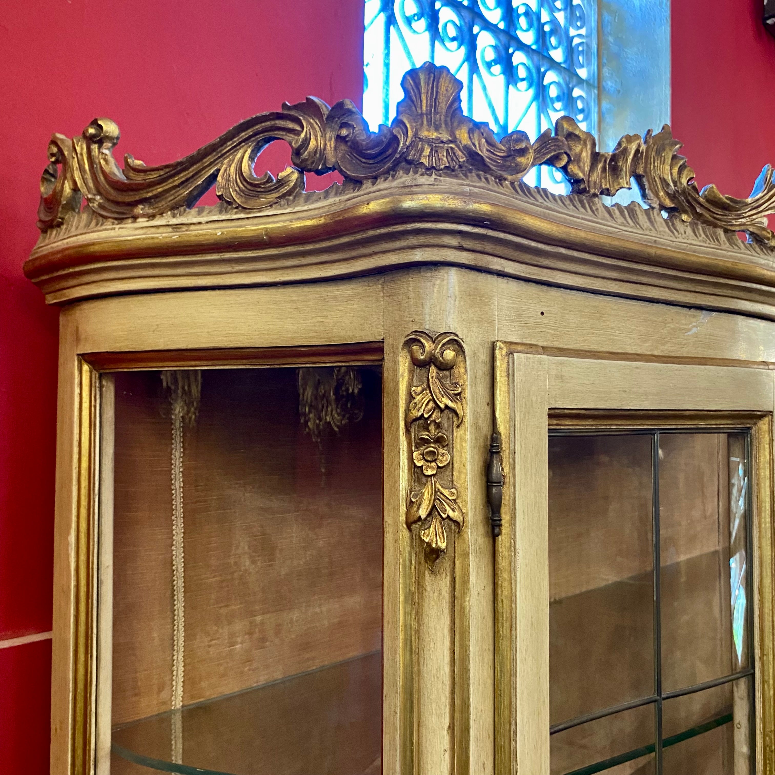 Antique Gilt French Display Cabinet with Hand Painted Detail