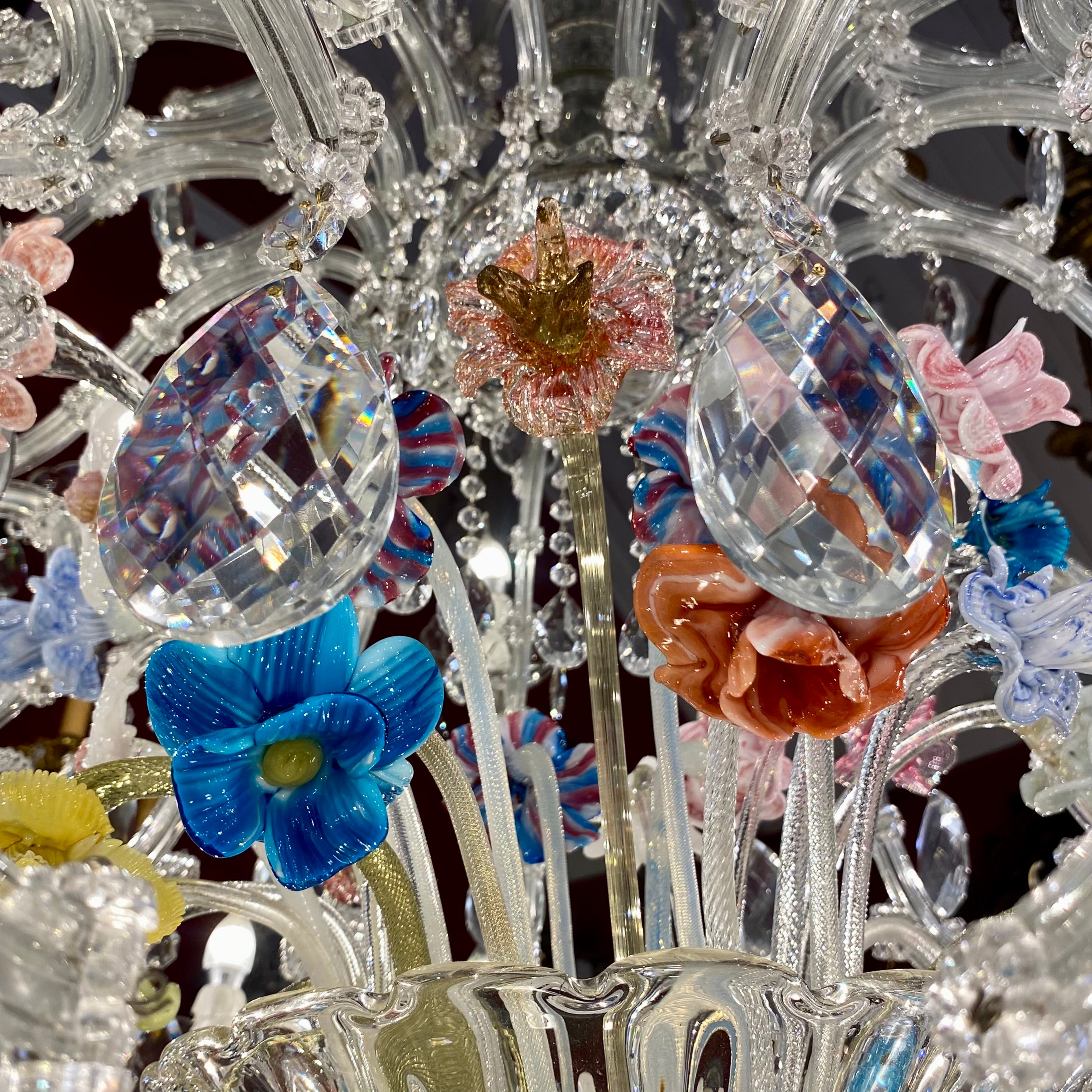 Extremely Rare Antique Maria Theresa Chandelier with Murano Flowers - SOLD