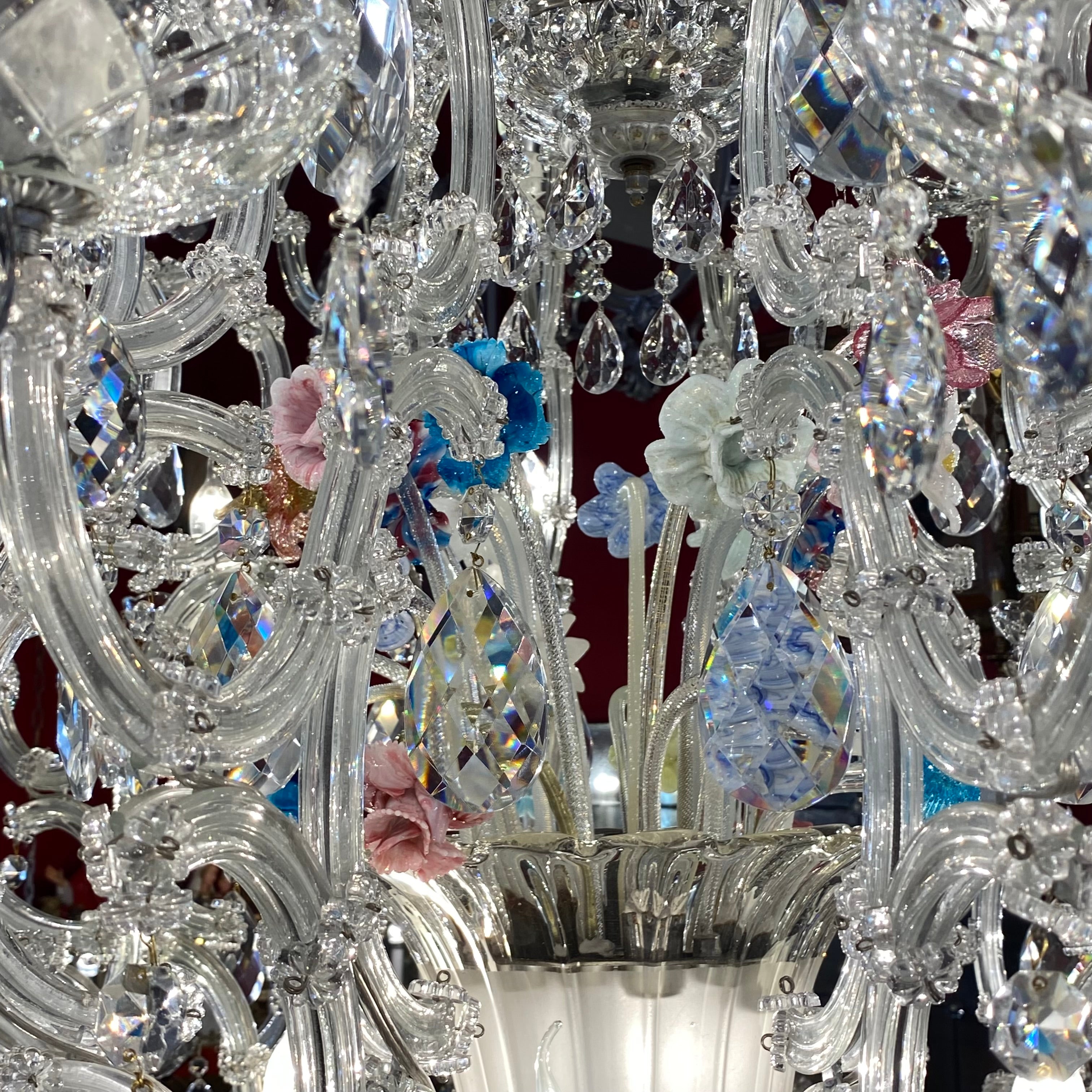 Extremely Rare Antique Maria Theresa Chandelier with Murano Flowers - SOLD