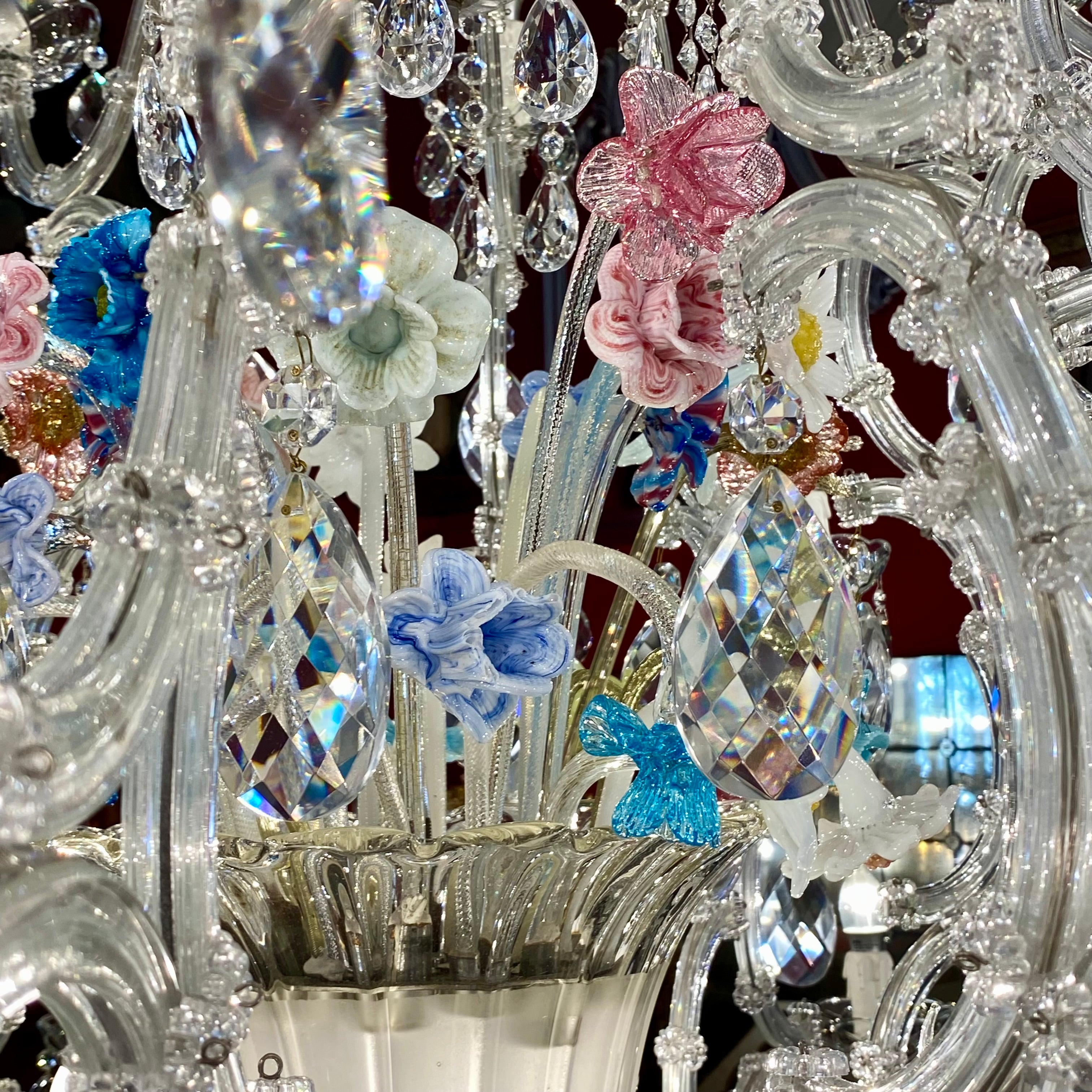 Extremely Rare Antique Maria Theresa Chandelier with Murano Flowers - SOLD