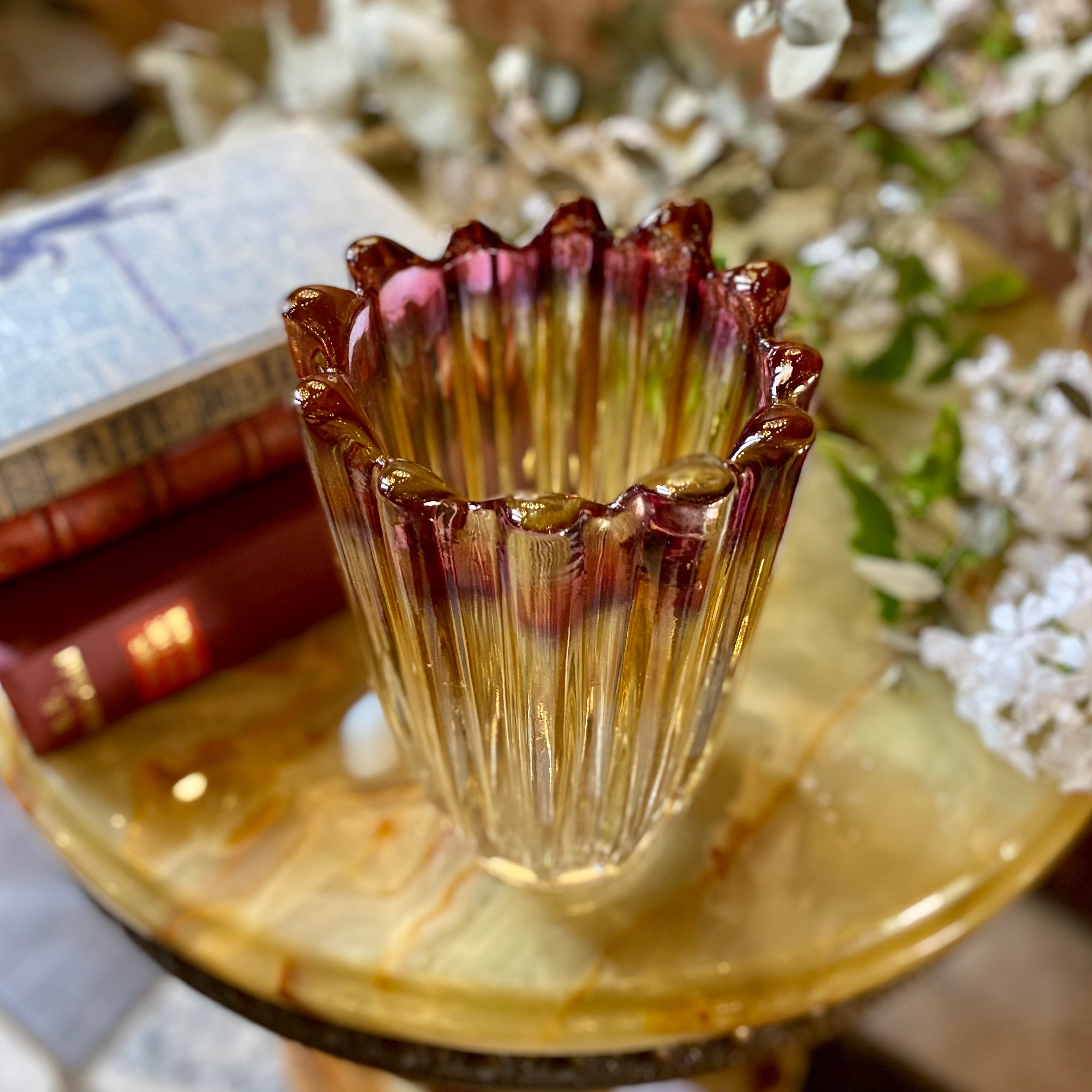 Curved Metallic Pink & Yellow Murano Vase - SOLD