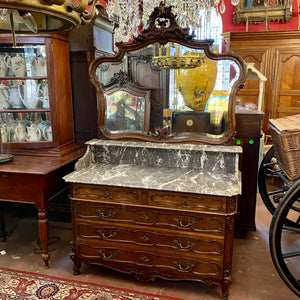 Antique Dark Oak Wash Stand with Grey Marble Top - SOLD