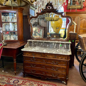 Antique Dark Oak Wash Stand with Grey Marble Top - SOLD