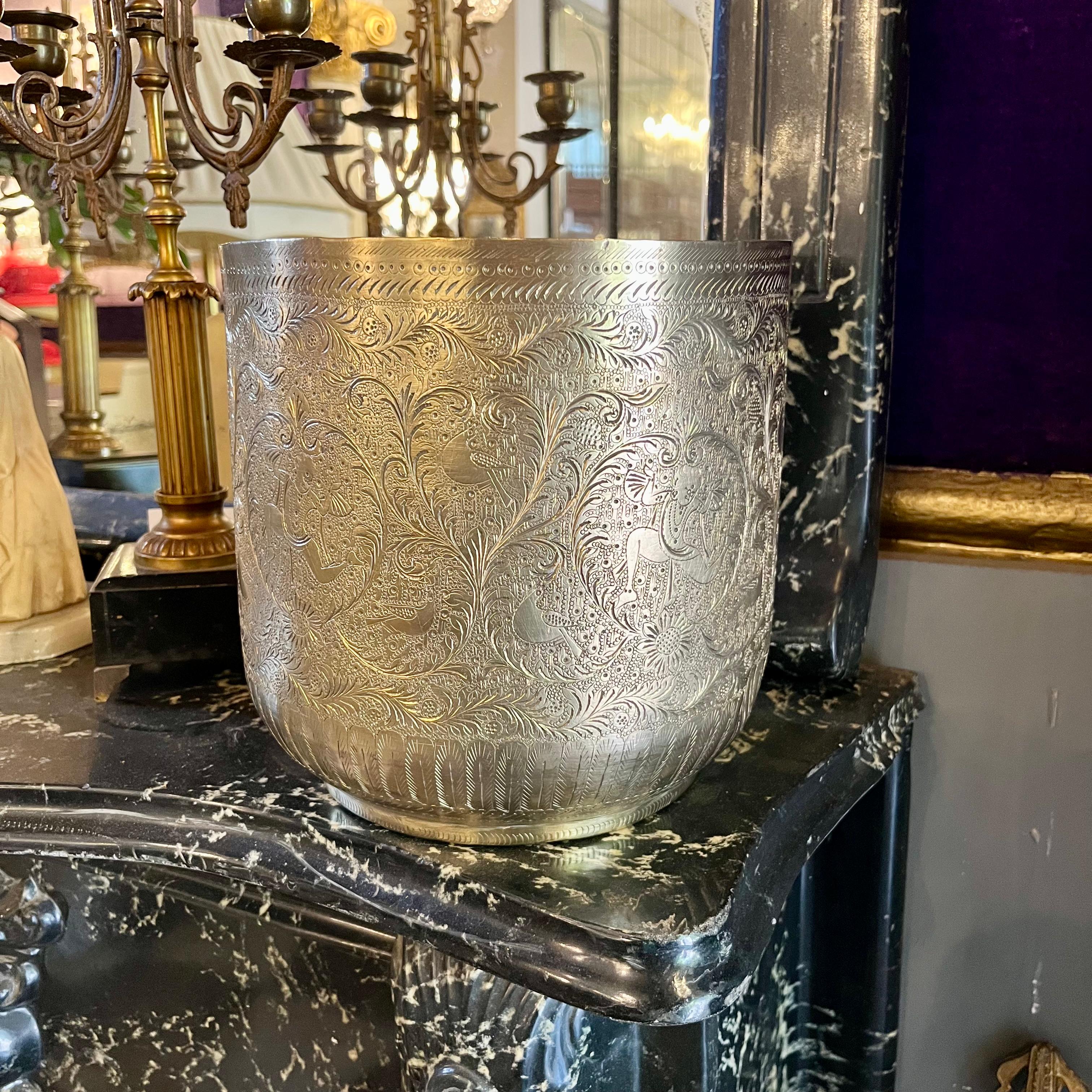 Ethched Brass Pot with Intricate Foliage Motif - SOLD