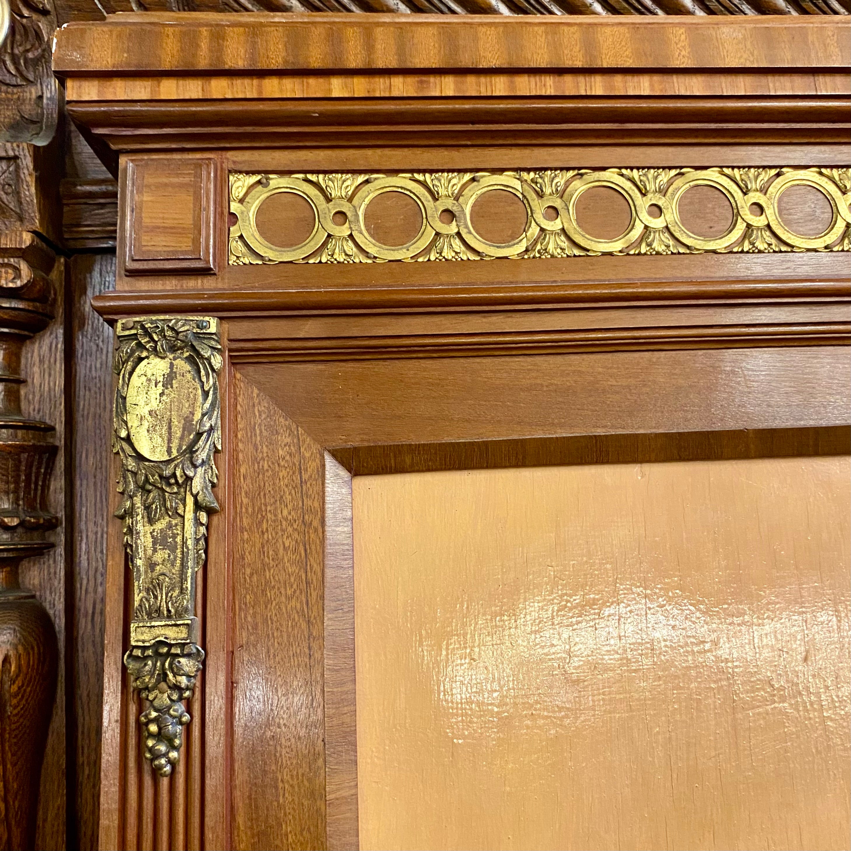 Large Antique Oak Mirror with Painted Cherubs