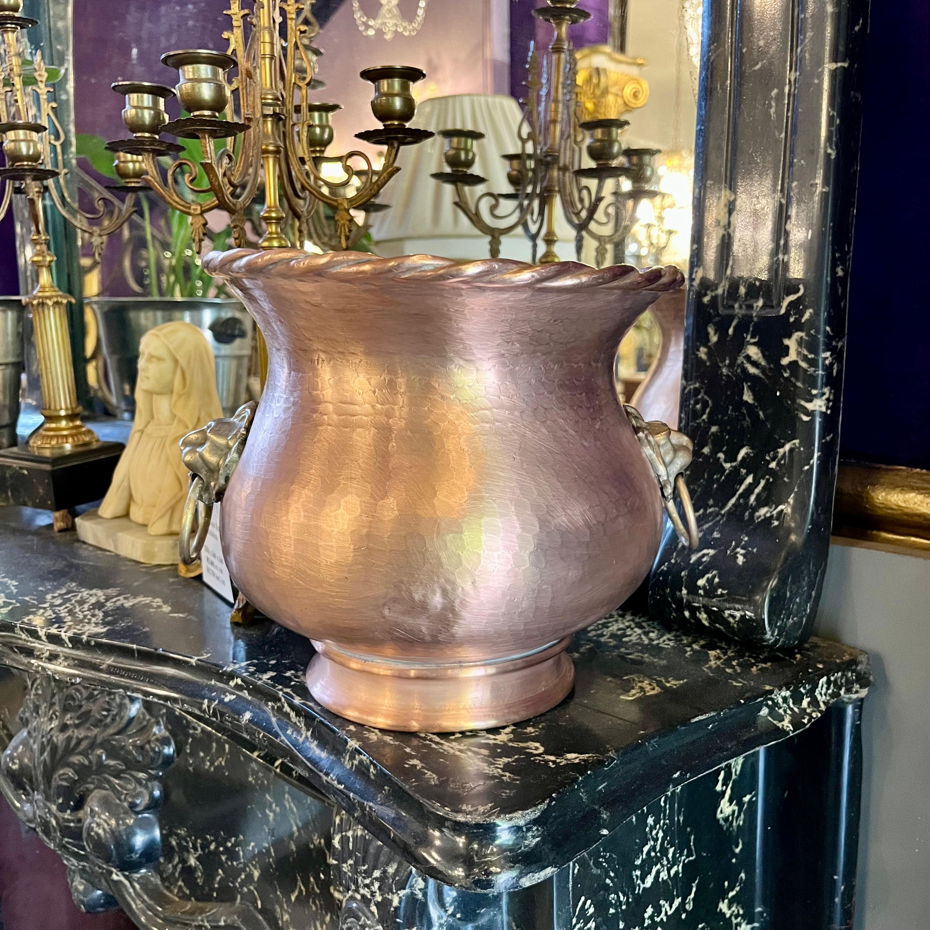 Hammered Copper Urn with Lion Head Handles