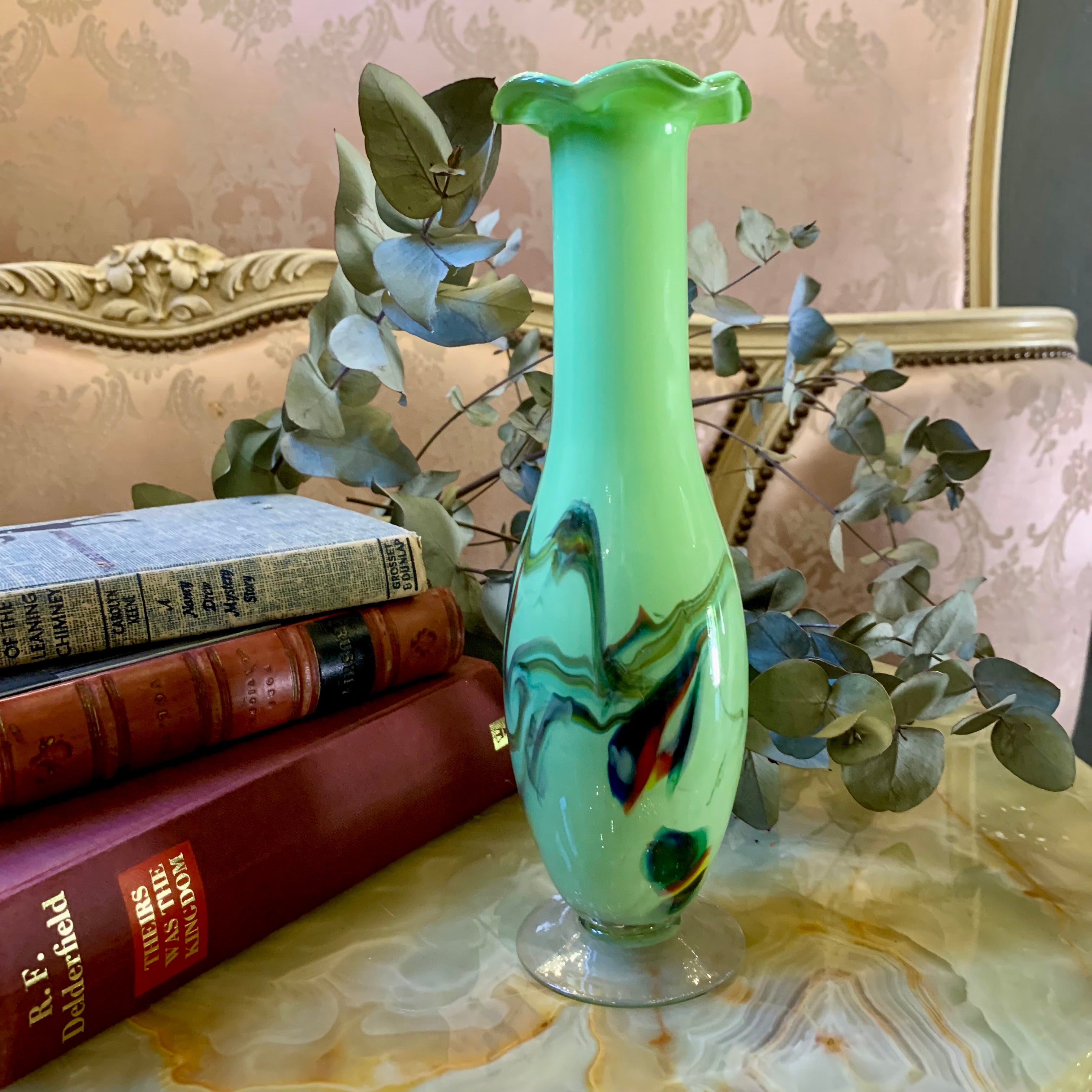 Pistachio Green with Colour Marbling Murano Vase