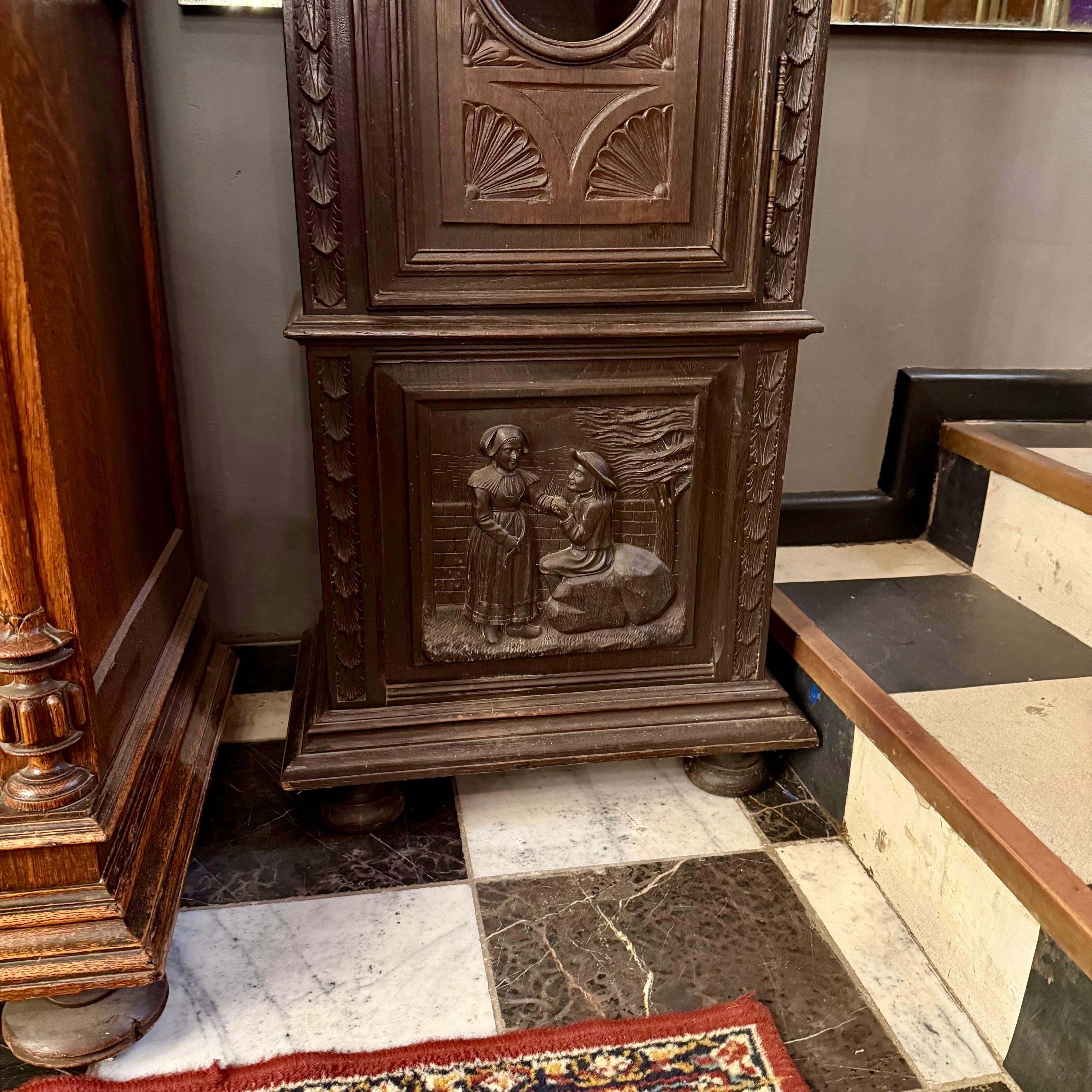 Antique Oak Carved Grandfather Clock Cabinet
