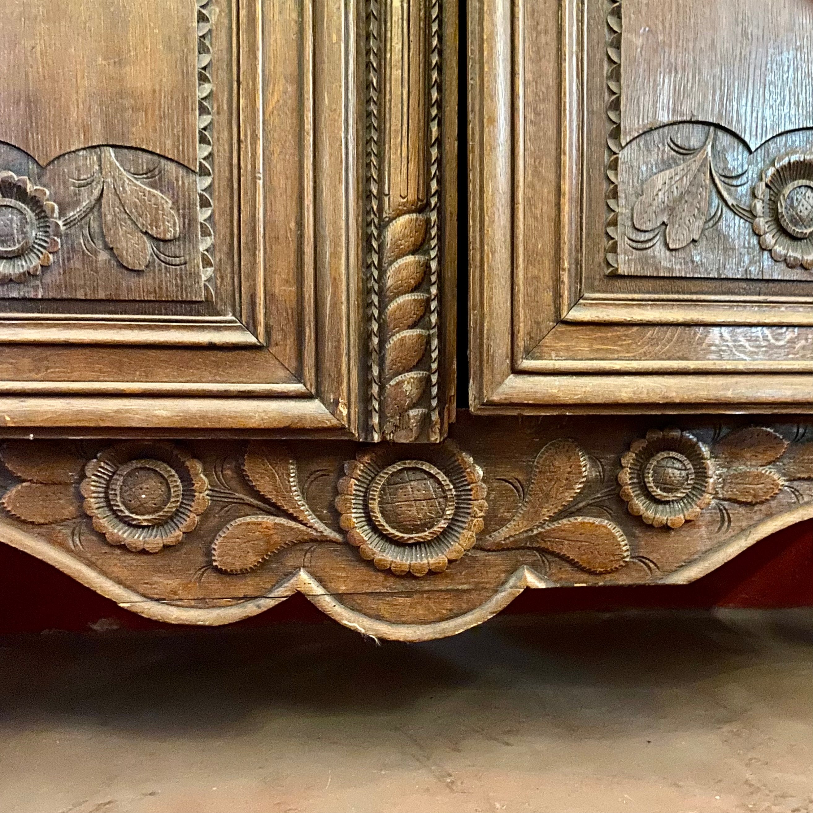 French Louis XIV Provincial Carved Oak Armoire, 19th Century