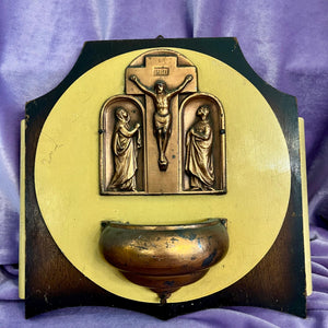 Crucifixion Brass Relief Holy Water Font