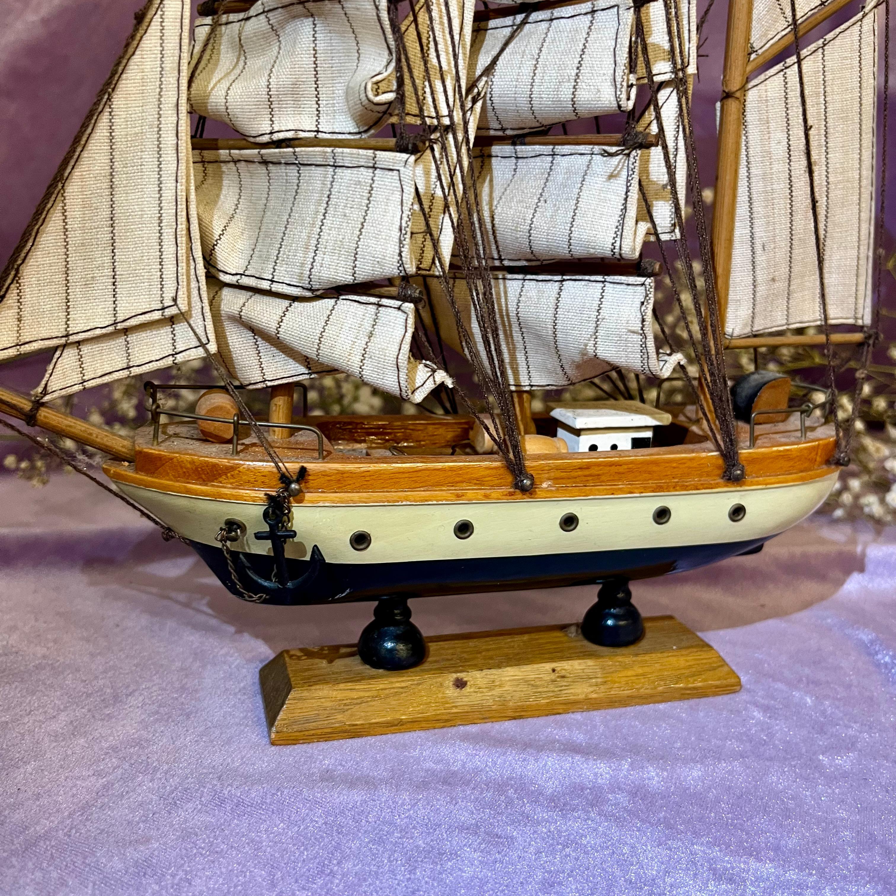 Vintage Wooden Model Sailing Ship