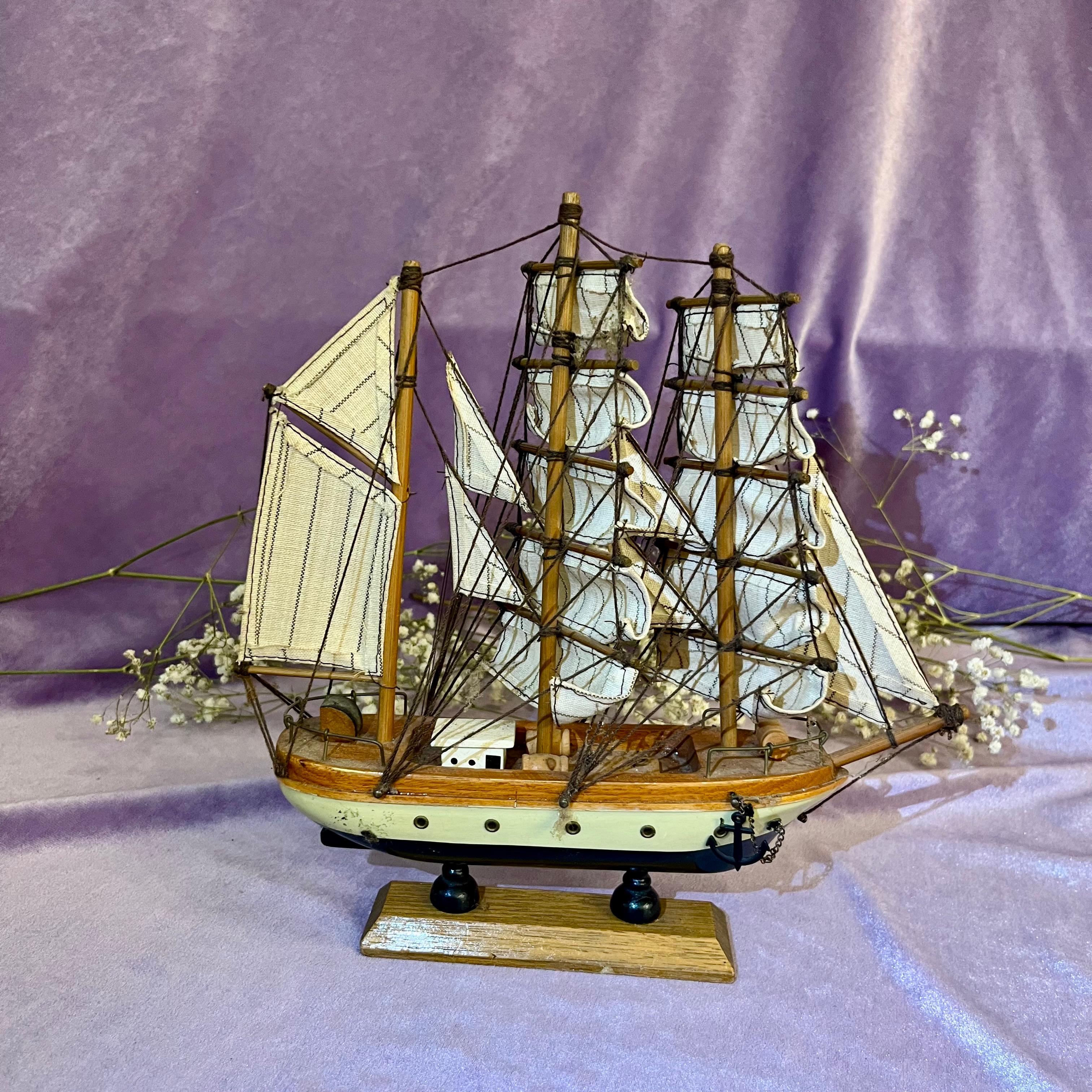 Vintage Wooden Model Sailing Ship