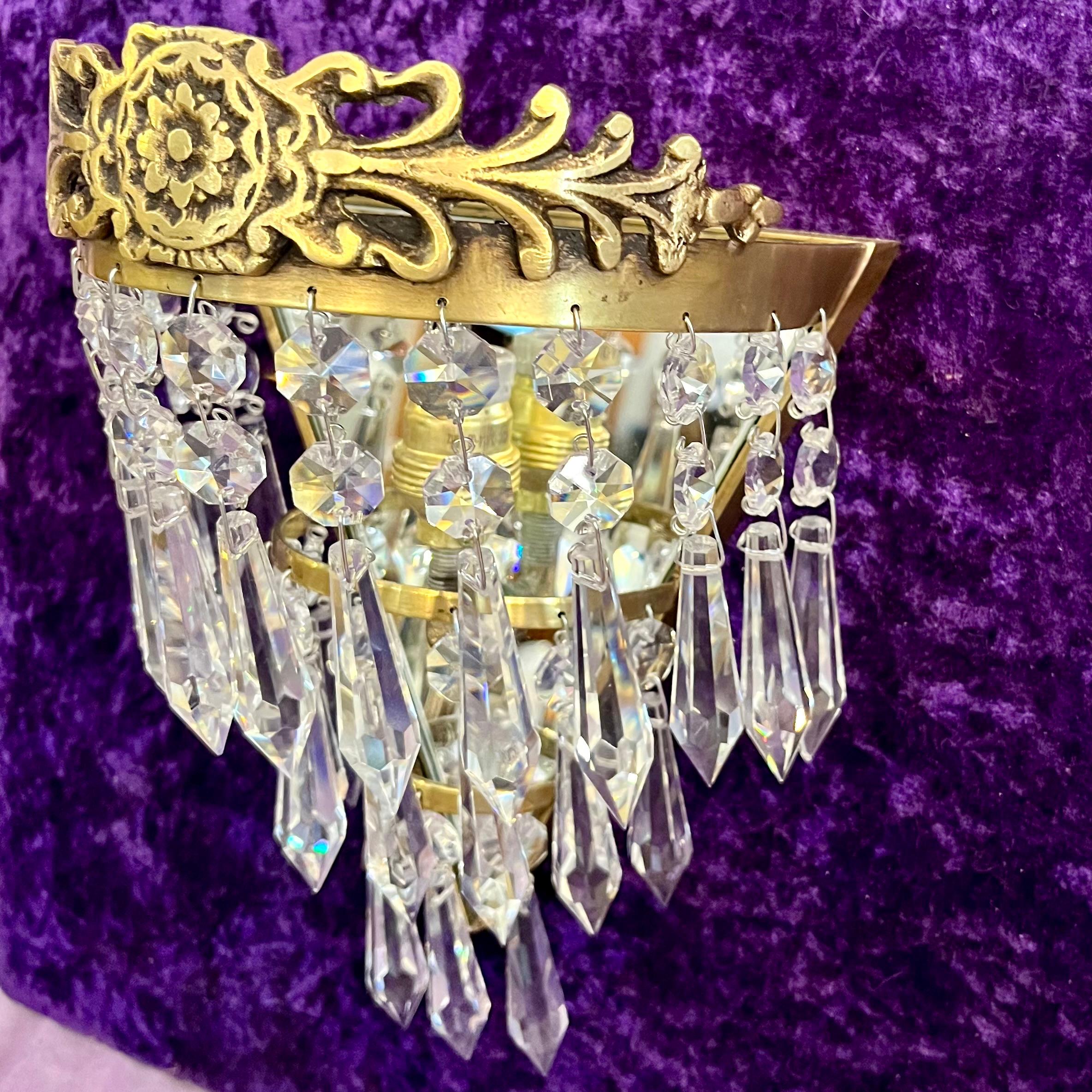 Pair of Delos Custom Floral Crest Waterfall Sconce - SOLD