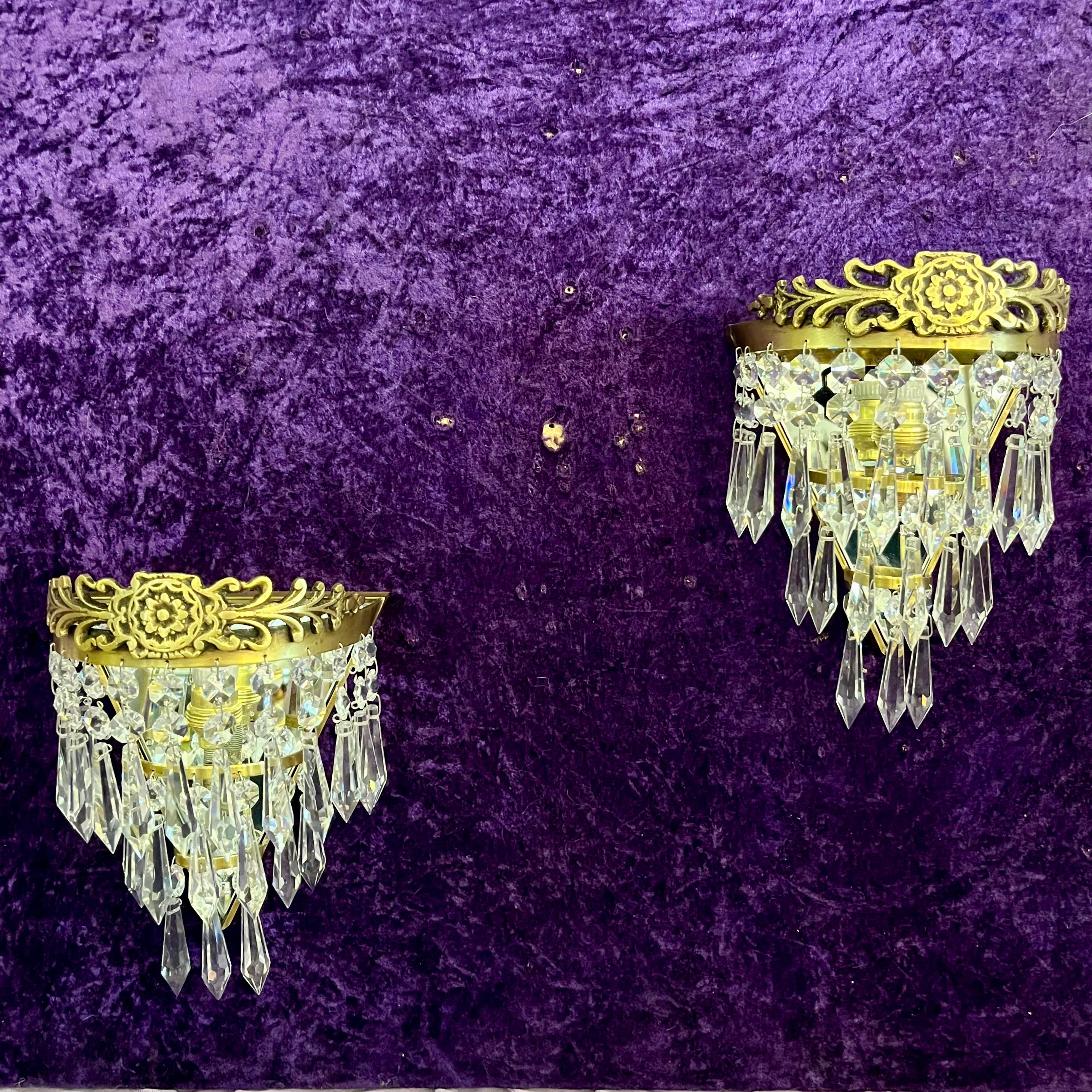 Pair of Delos Custom Floral Crest Waterfall Sconce - SOLD