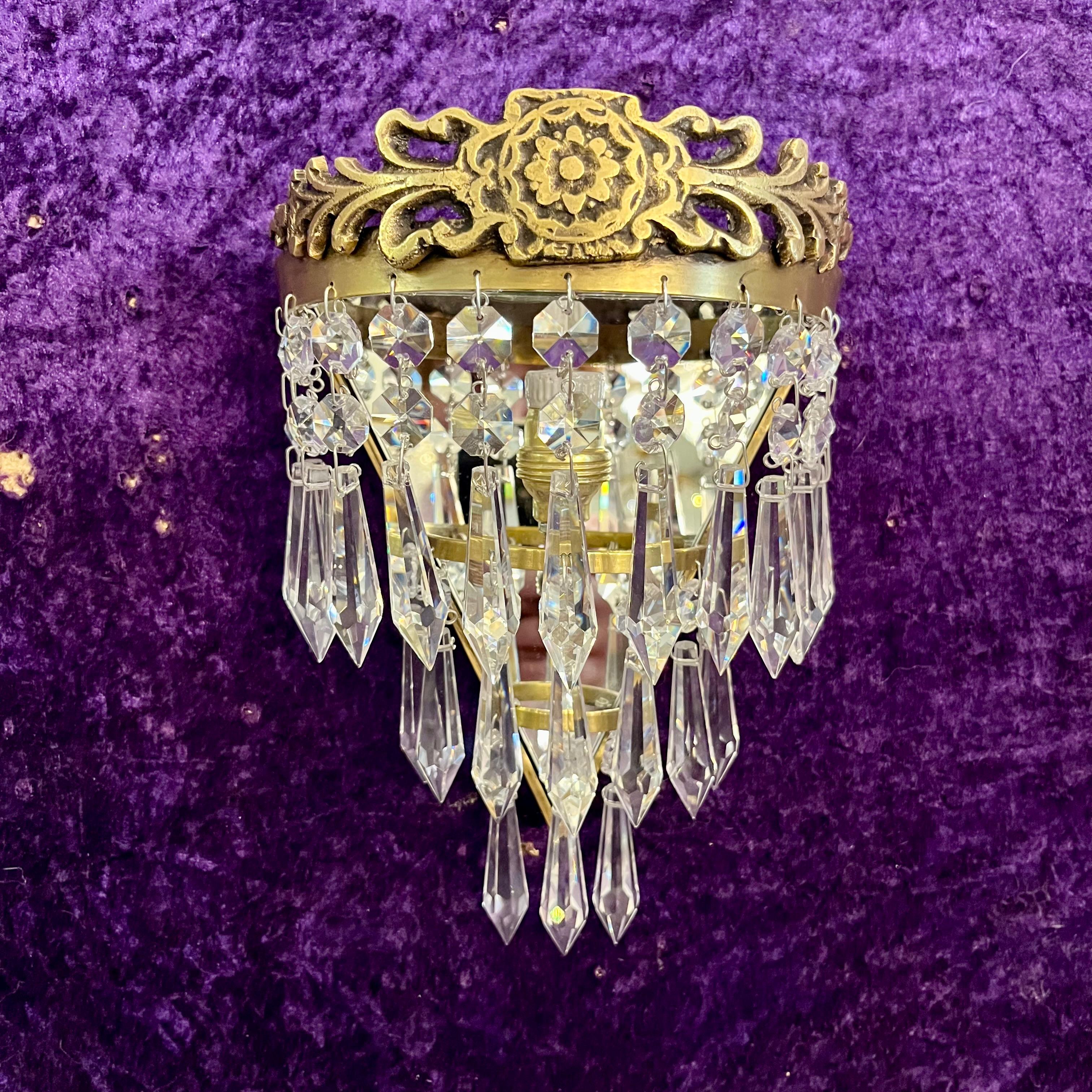 Pair of Delos Custom Floral Crest Waterfall Sconce - SOLD