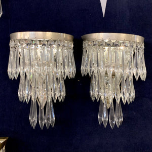 Beautiful Pair of Nickel & Crystal Waterfall Sconce - SOLD