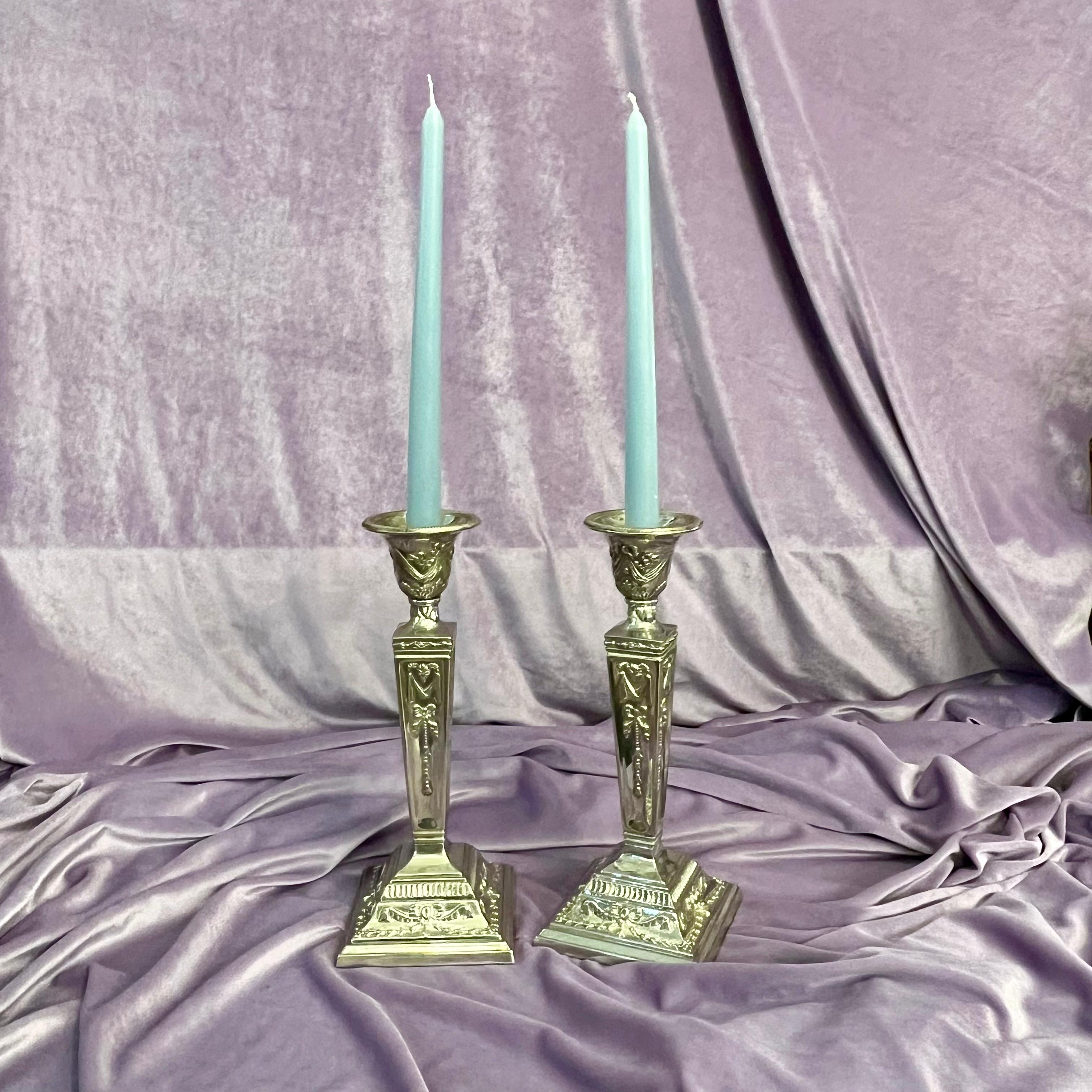 Pretty Pair of Nickel Candelabras