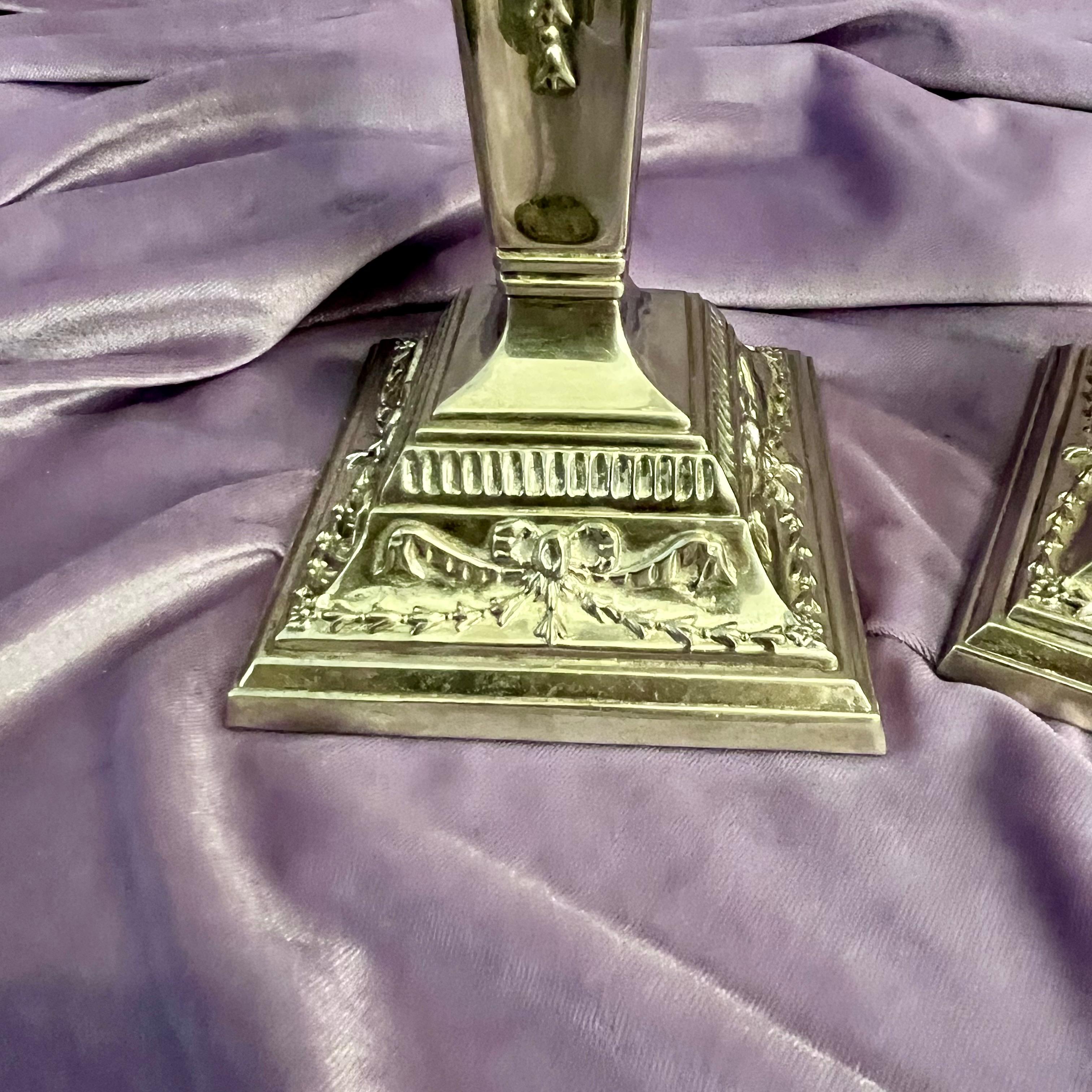 Pretty Pair of Nickel Candelabras