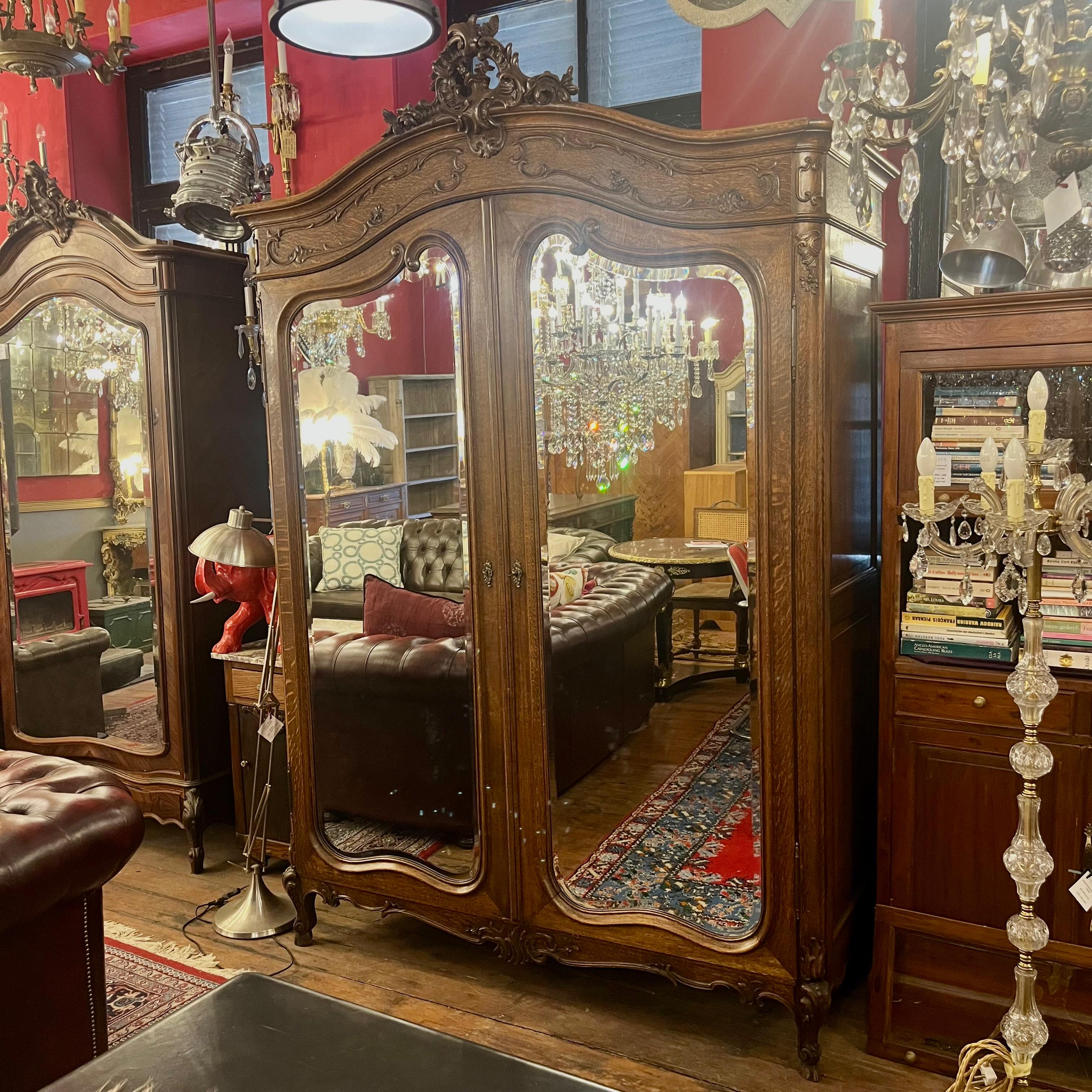 French Oak Mirrored Armoire – Late 19th Century