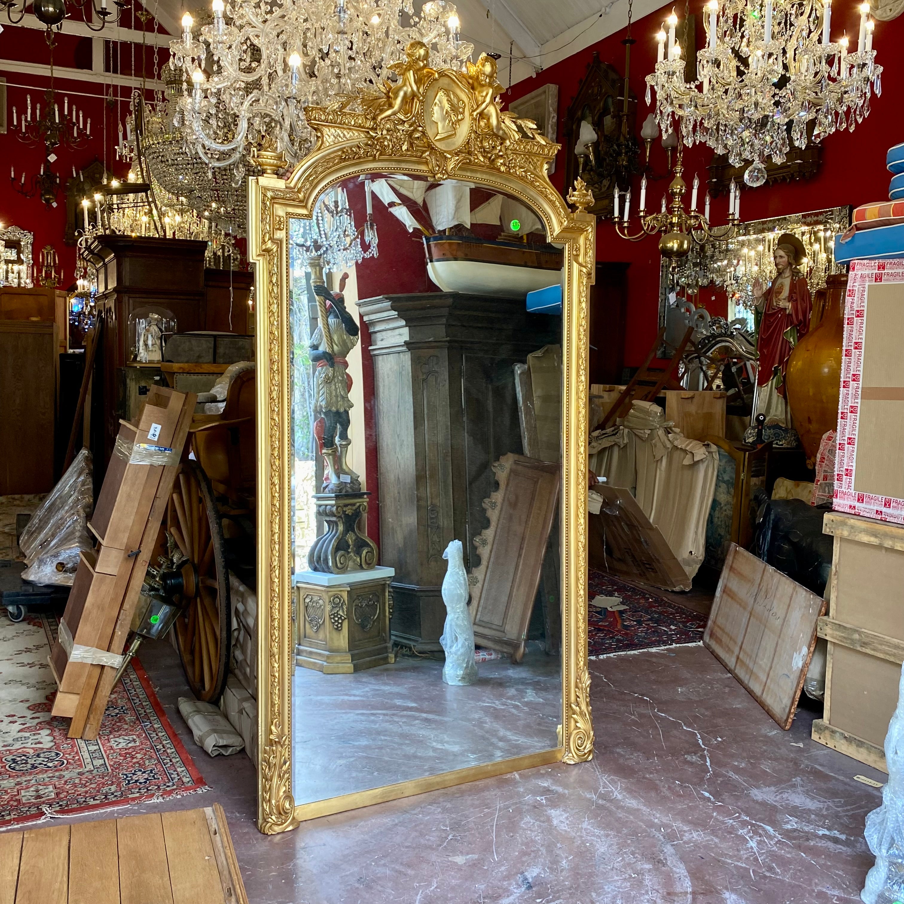 Spectacular Antique French Mirror with Cherubs