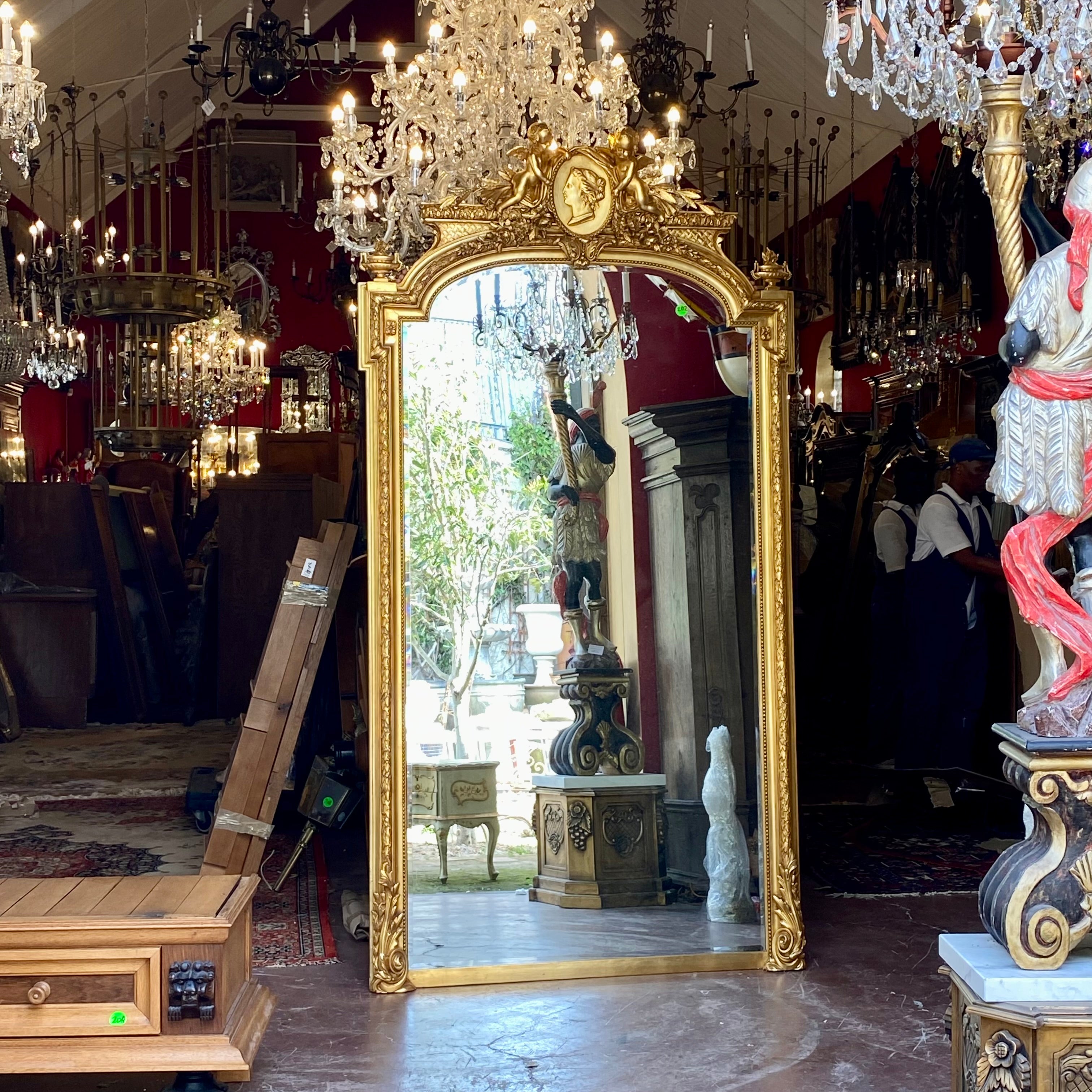 Spectacular Antique French Mirror with Cherubs