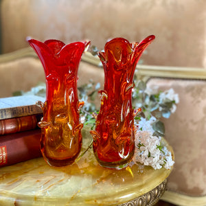 Stunning Pair of Burnt Orange Murano Vases - SOLD