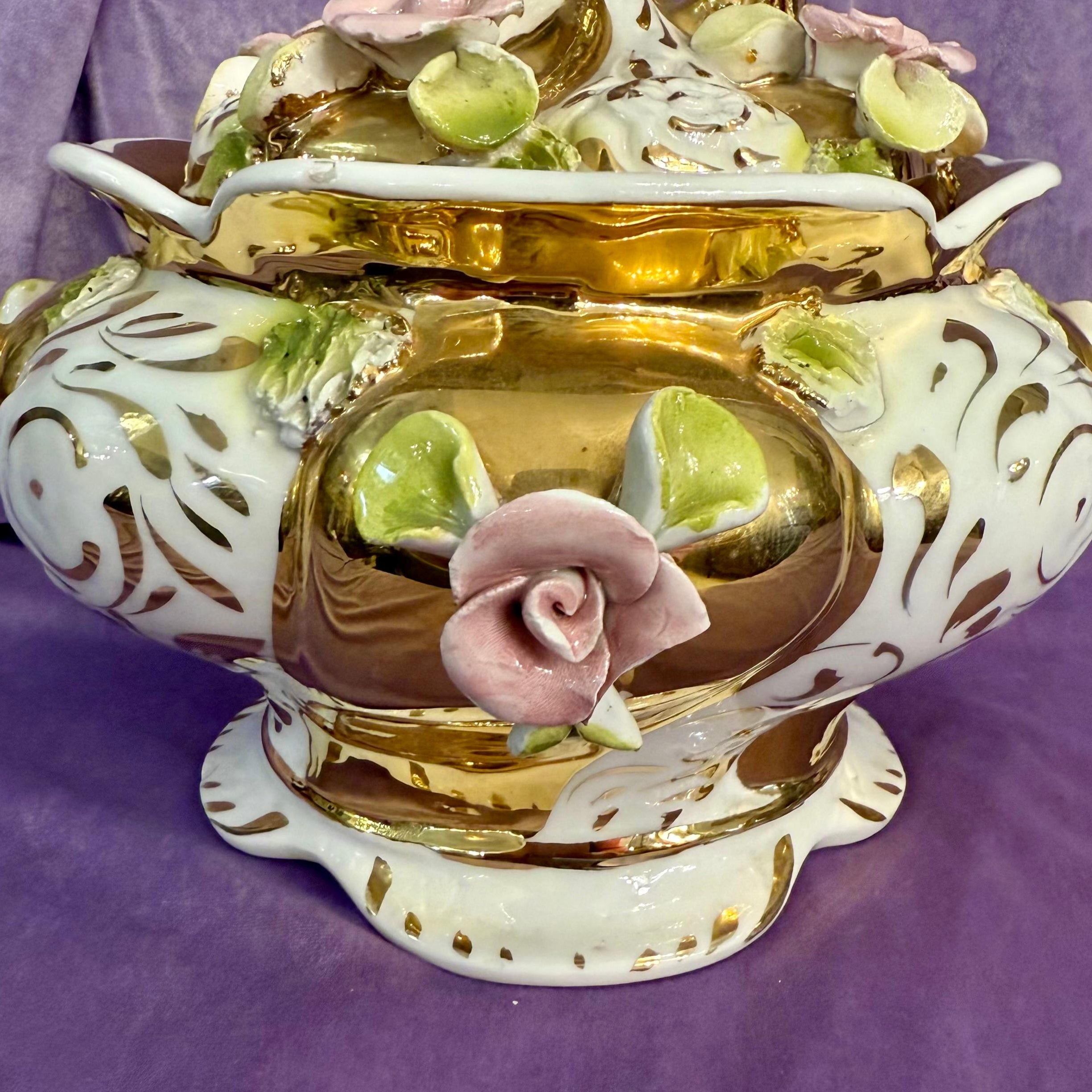 Capodimonte Lidded Urn with Gilt and Applied Roses