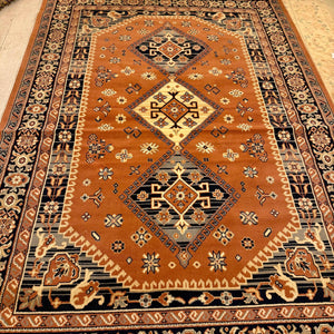 Geometric Rug in Rust and Navy Tones, Middle Eastern, c. Late 20th Century