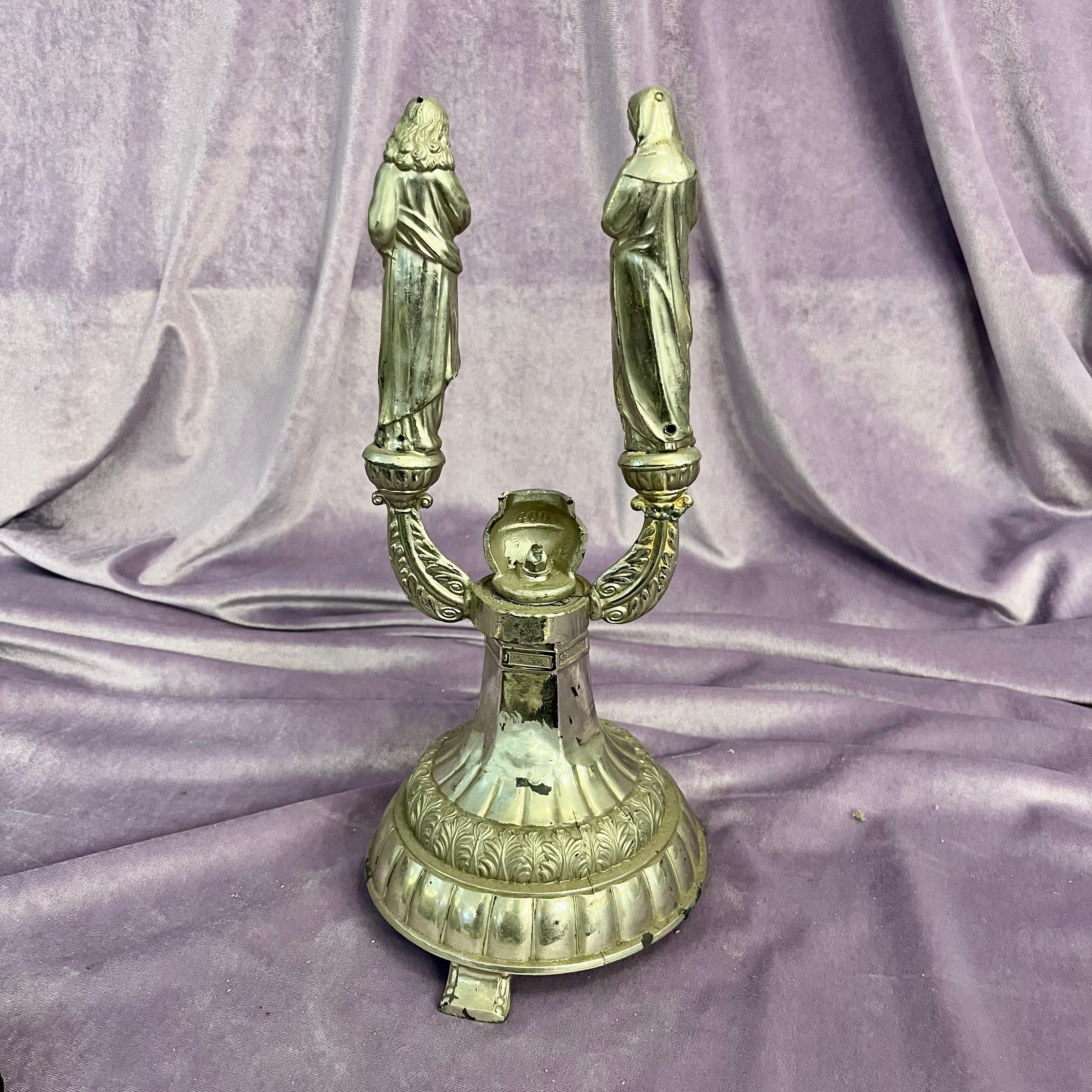 Nickel Plated Religious Icon Candelabra