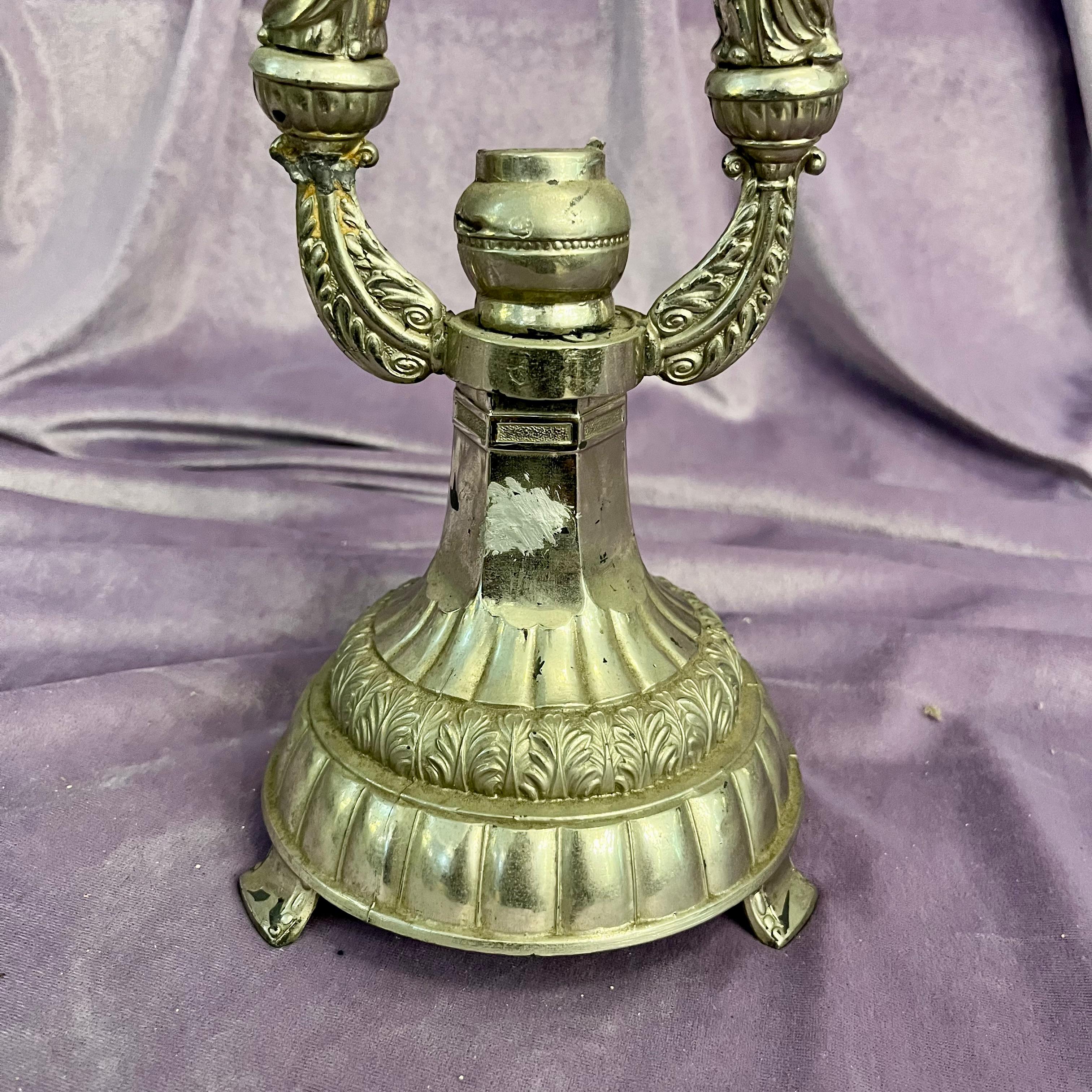 Nickel Plated Religious Icon Candelabra