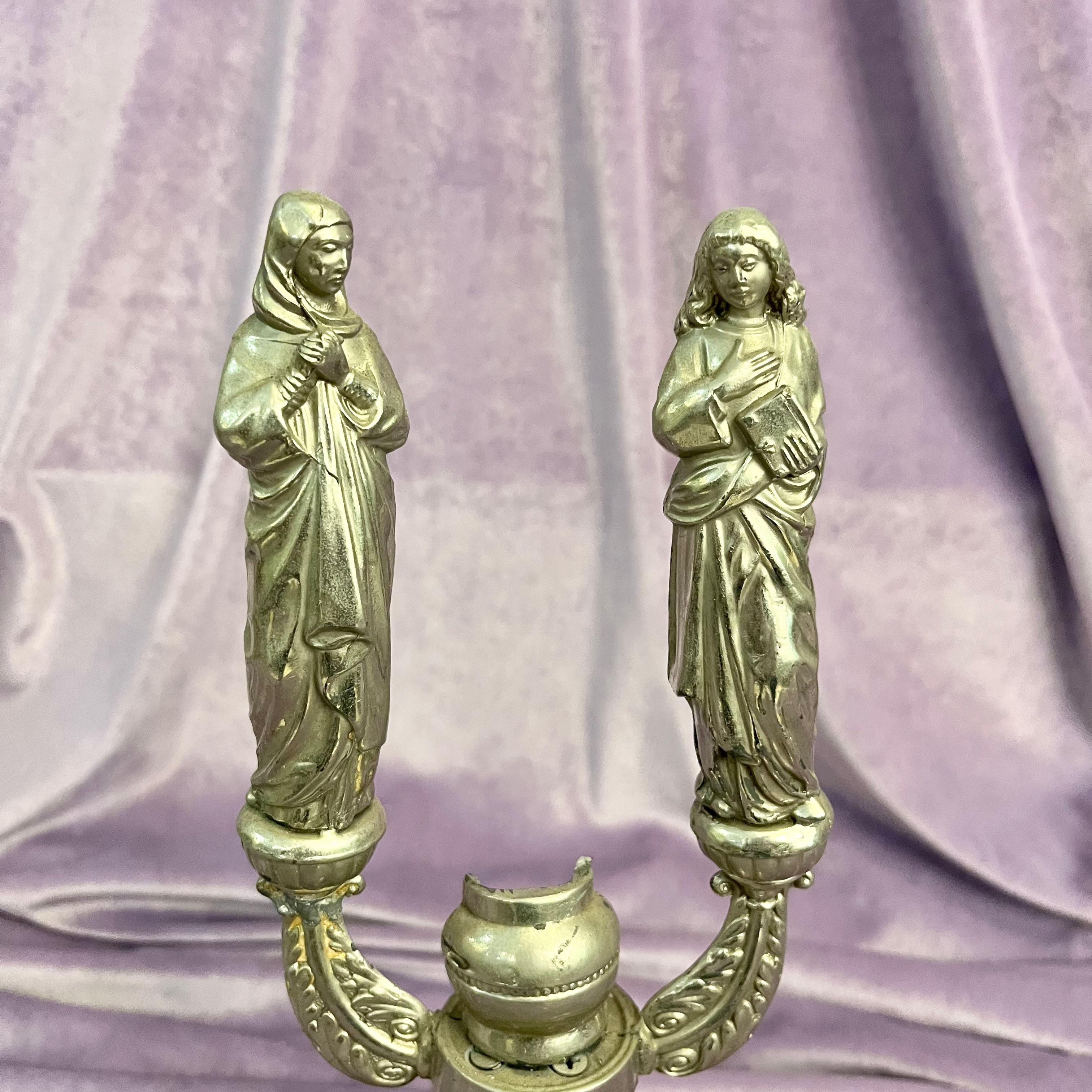 Nickel Plated Religious Icon Candelabra