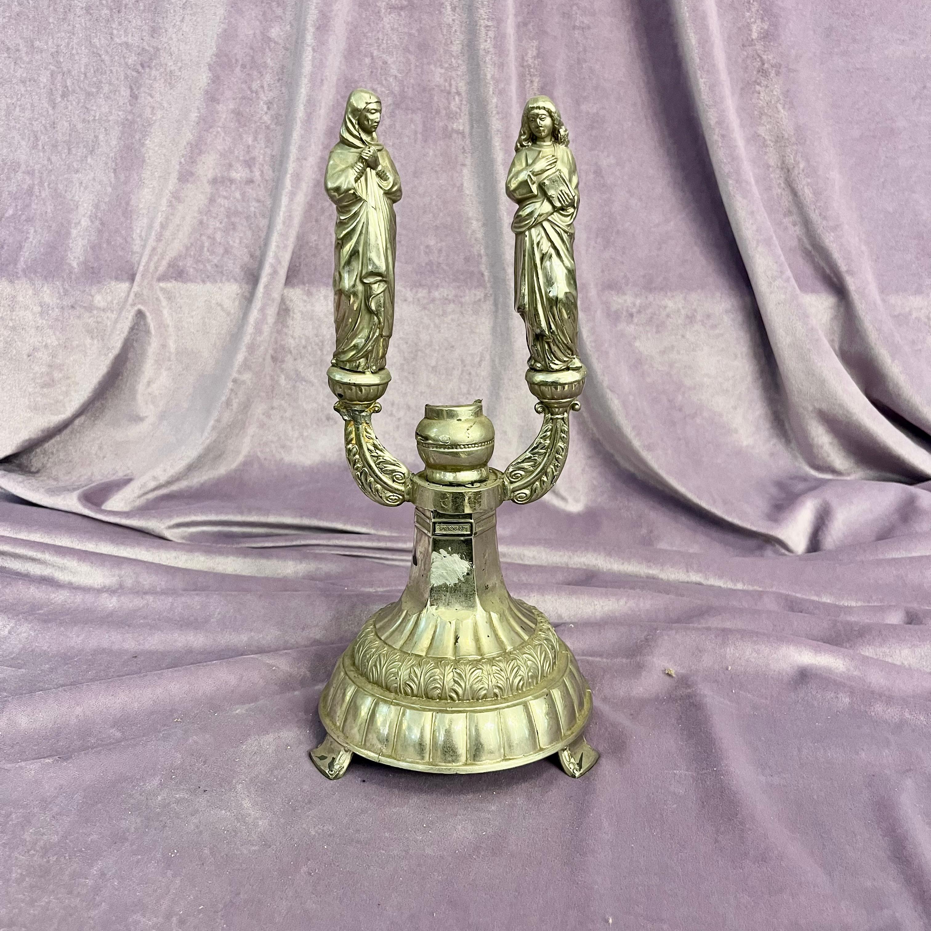 Nickel Plated Religious Icon Candelabra
