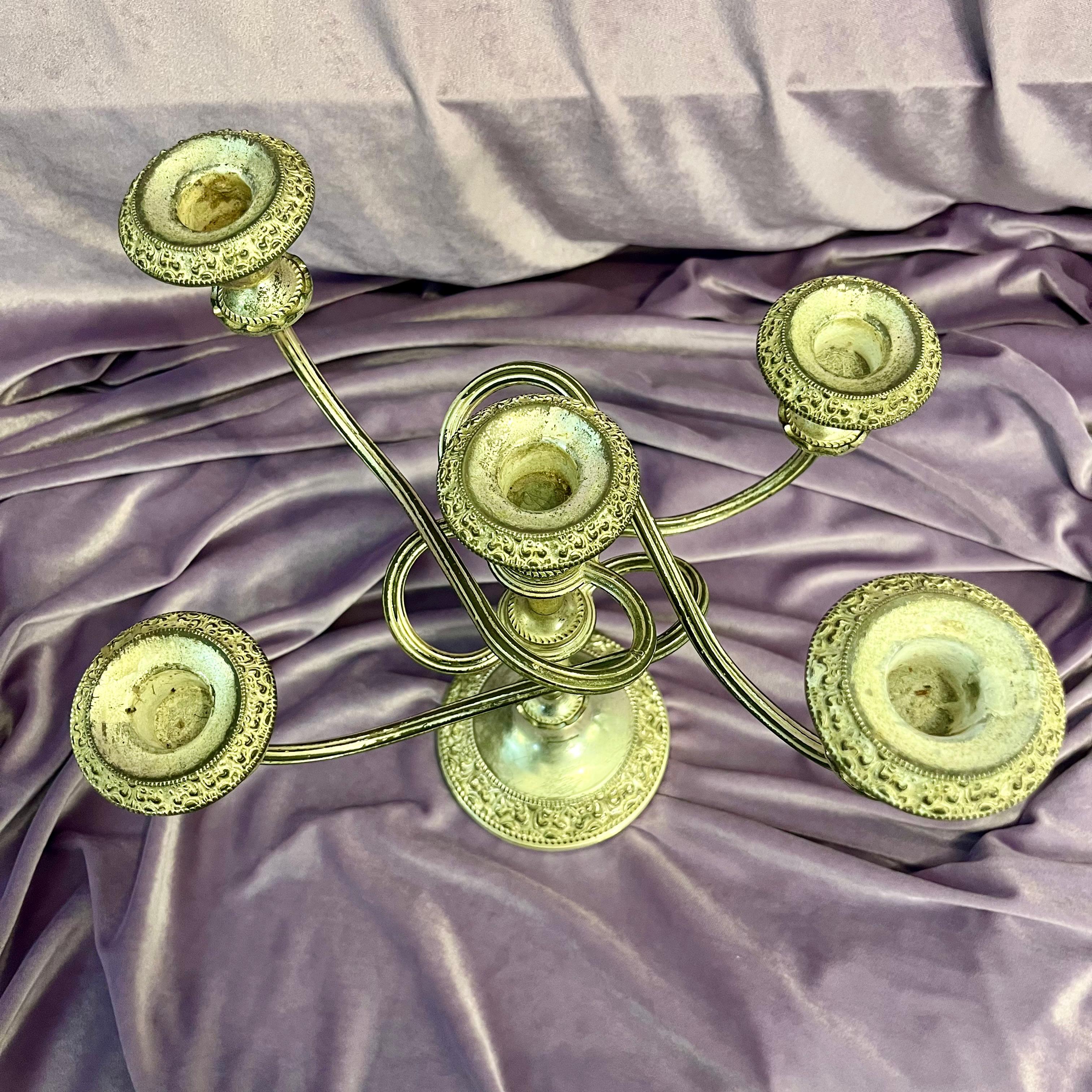 Near Pair of Antique Polished Nickel Candelabras