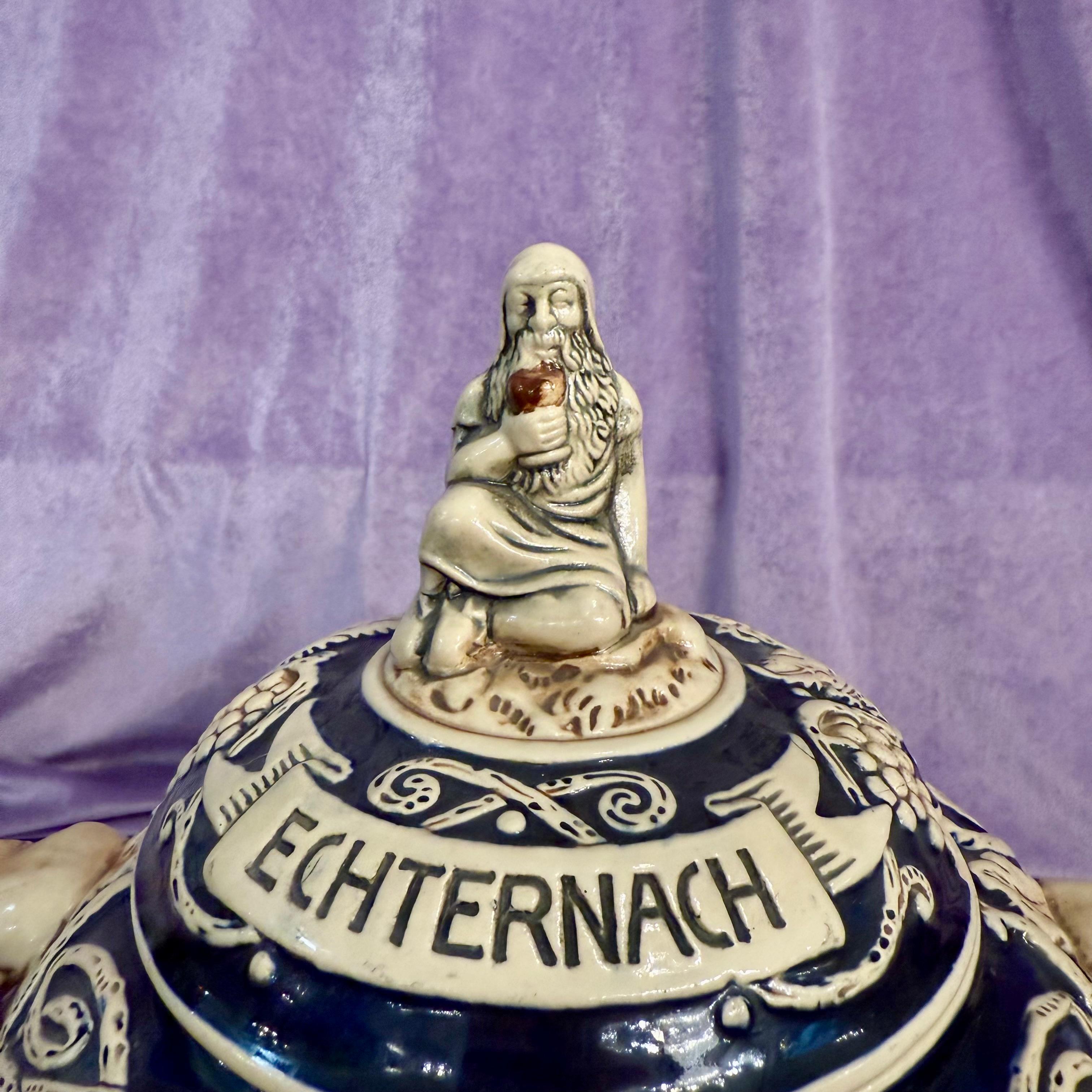 German Stoneware Lidded Beer Stein from Echternach