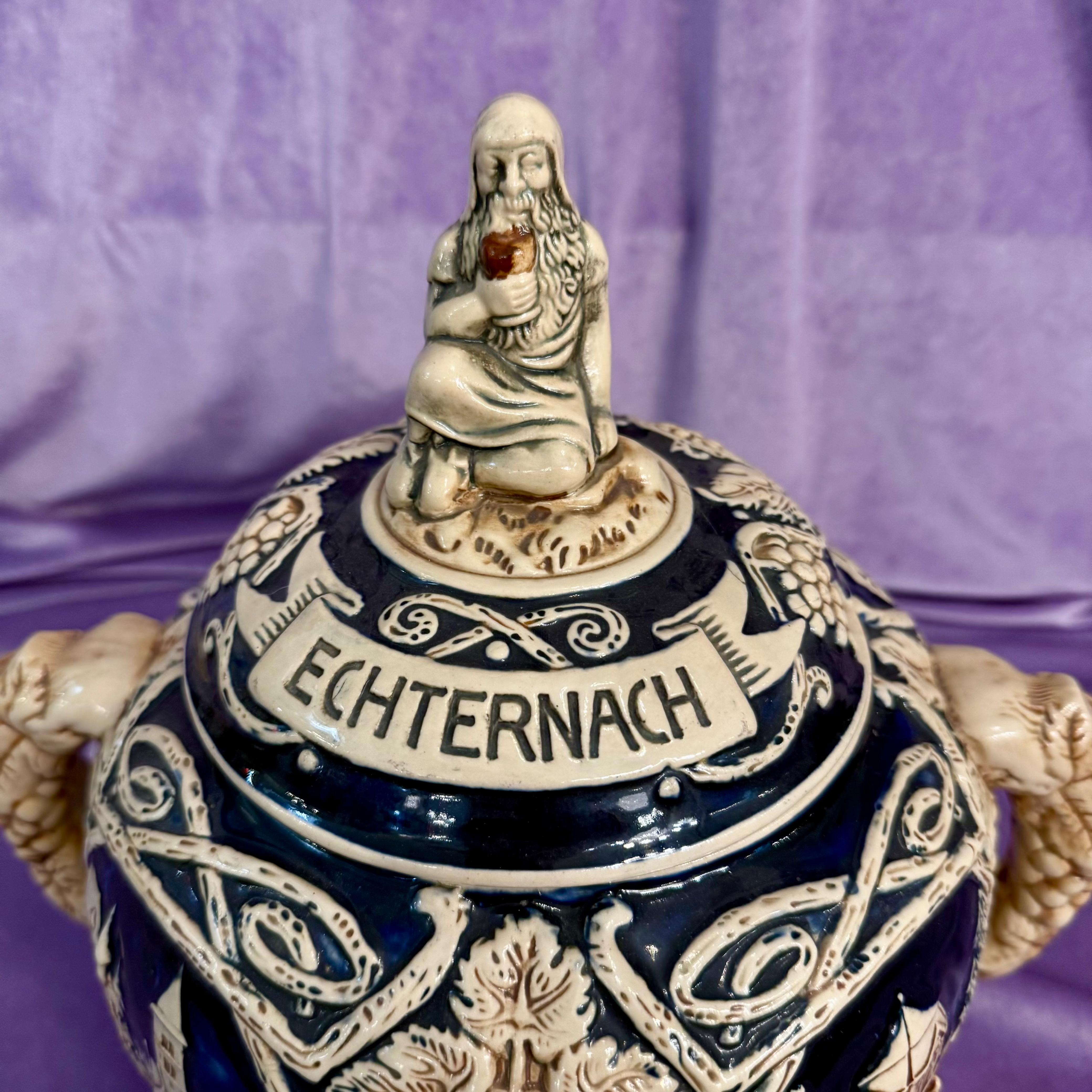 German Stoneware Lidded Beer Stein from Echternach