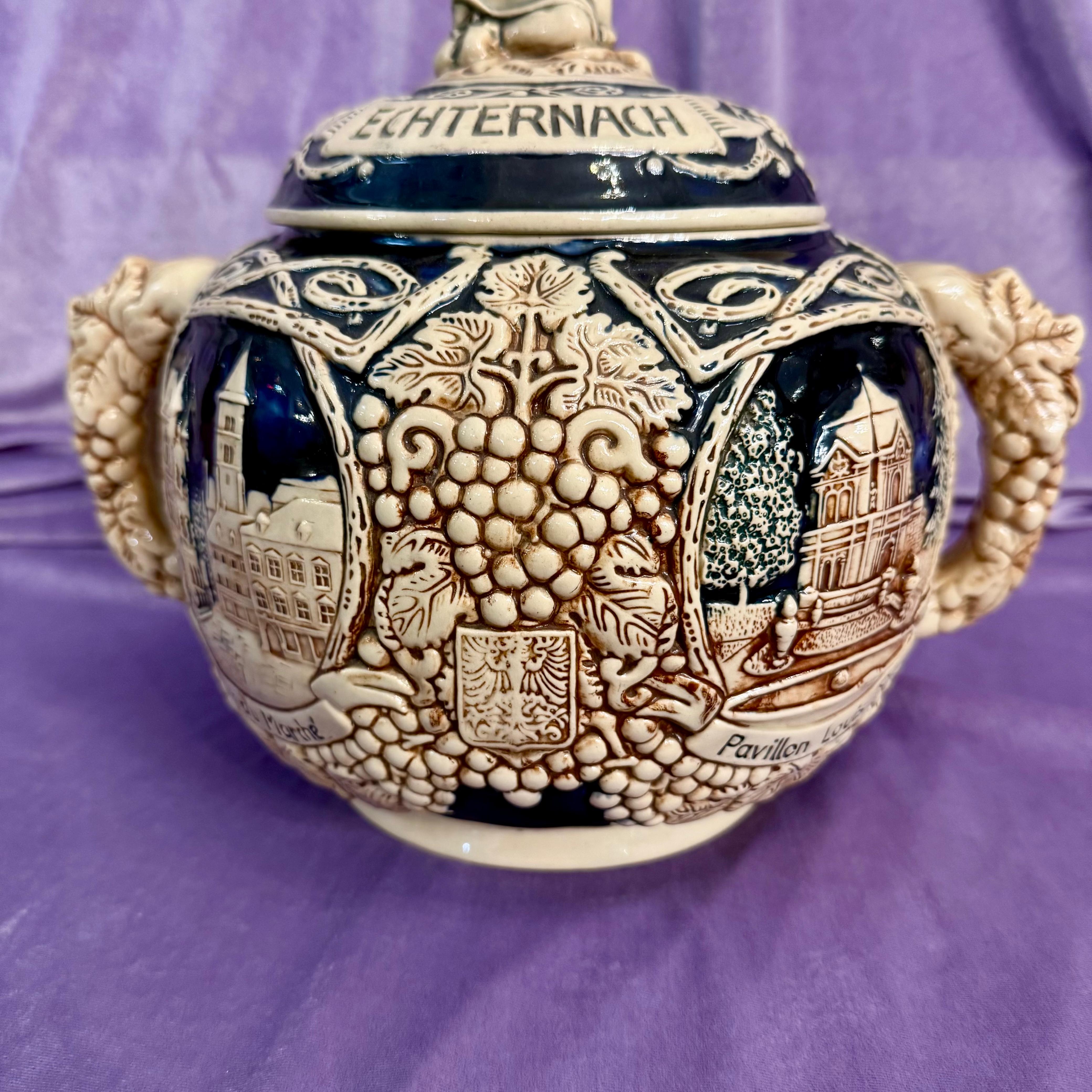 German Stoneware Lidded Beer Stein from Echternach