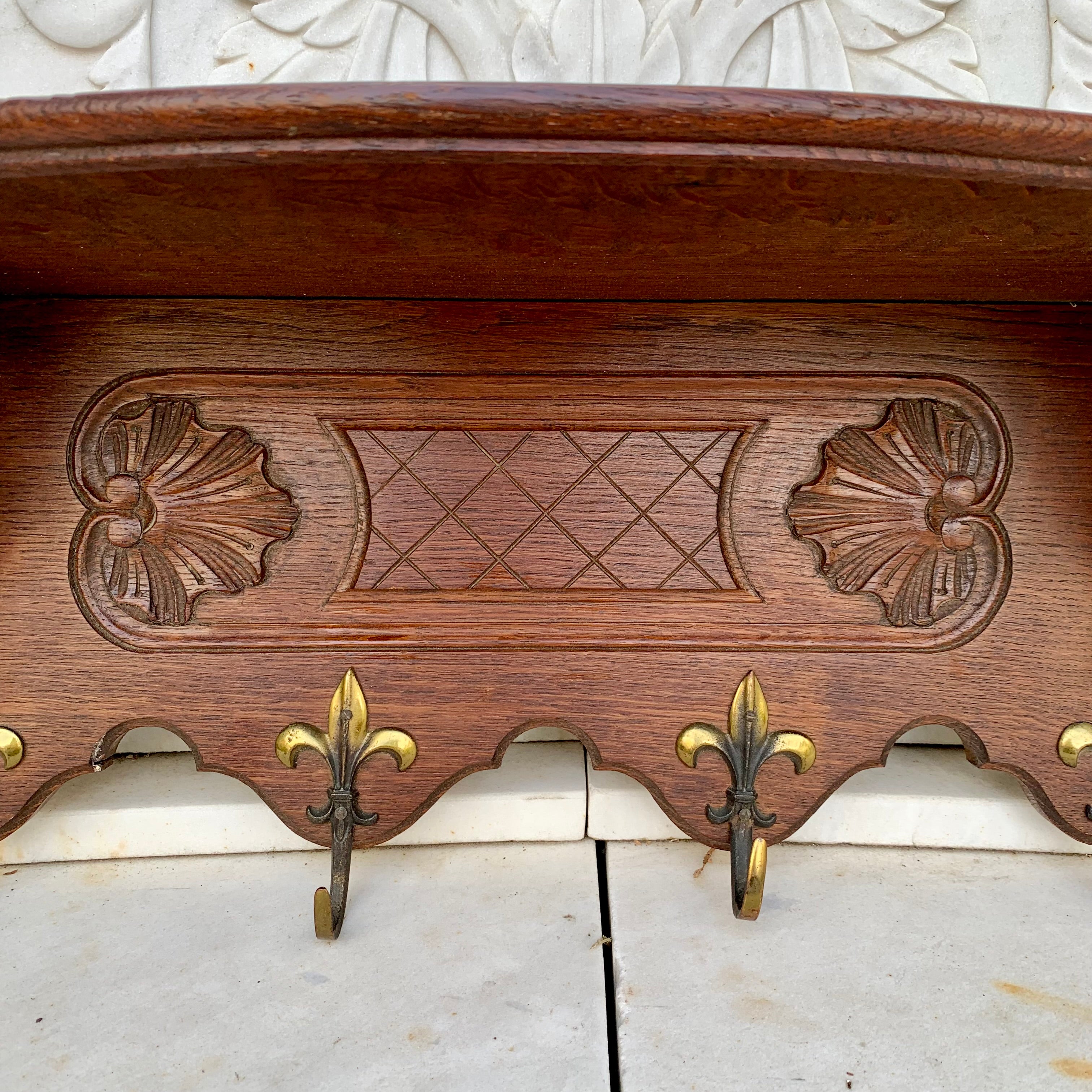 Small French Oak Wall Coat Rack