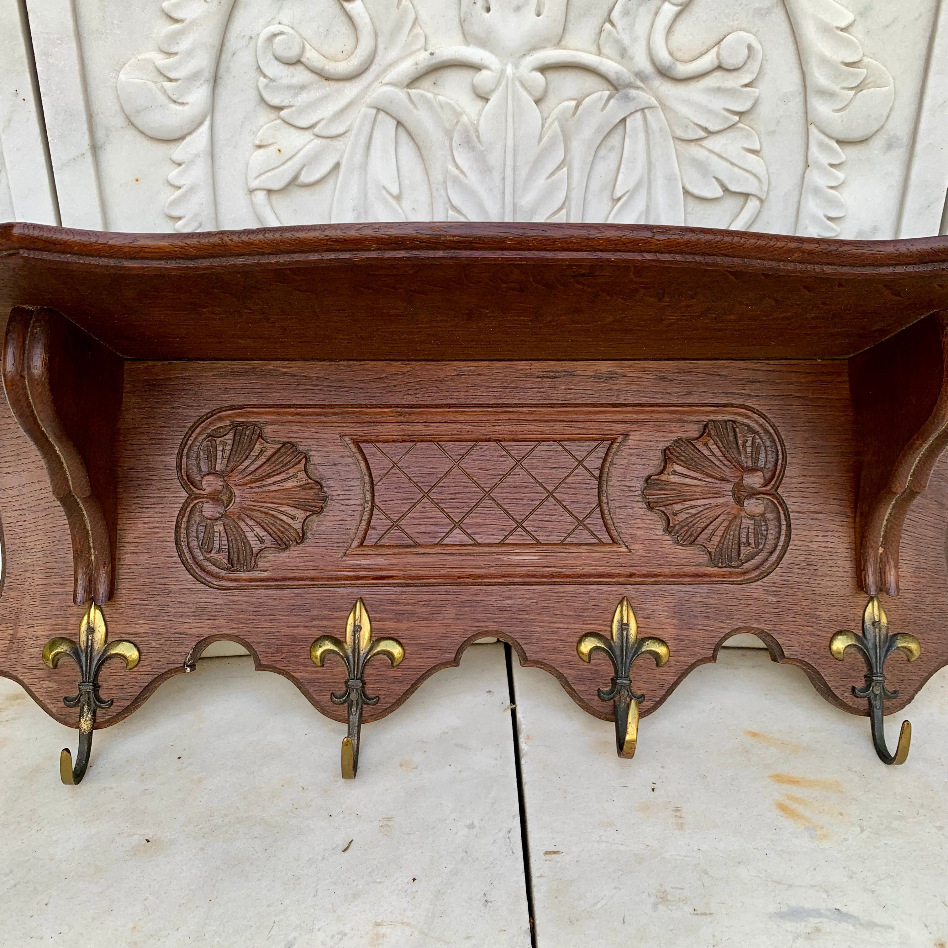 Small French Oak Wall Coat Rack