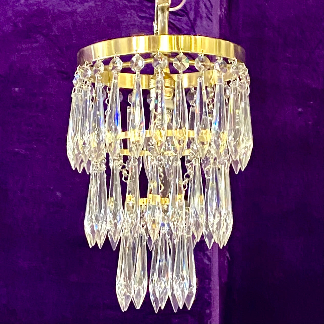 Small Polished Brass Waterfall Chandelier