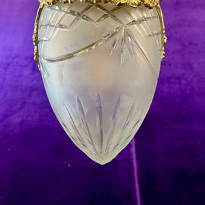 Antique Gilt Bronze & Frosted Glass Pendant with Decorative Mask Mounts