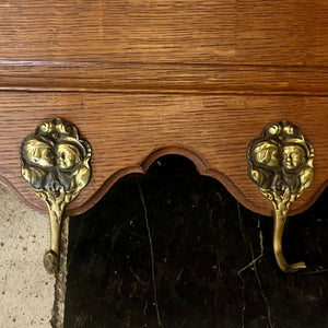 Charming Antique French Oak Wall Coat Rack