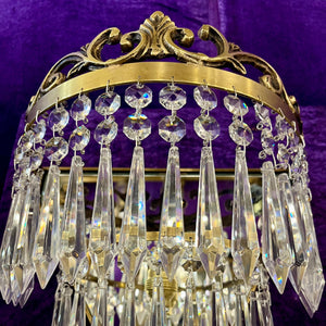 Pair of Brass and Crystal Waterfall Sconces