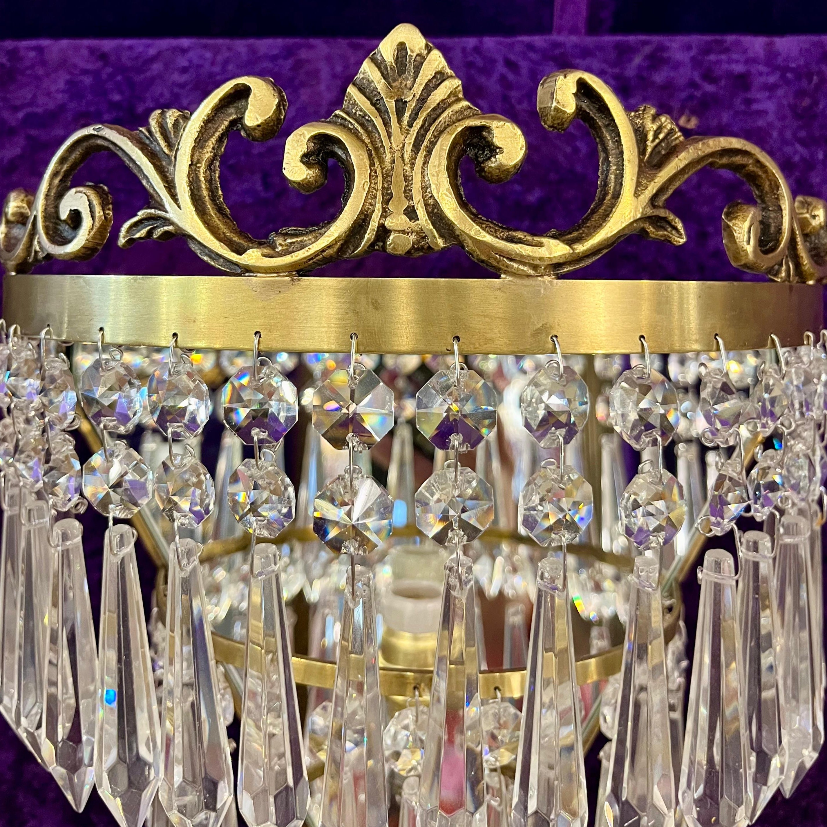 Pair of Brass and Crystal Waterfall Sconces
