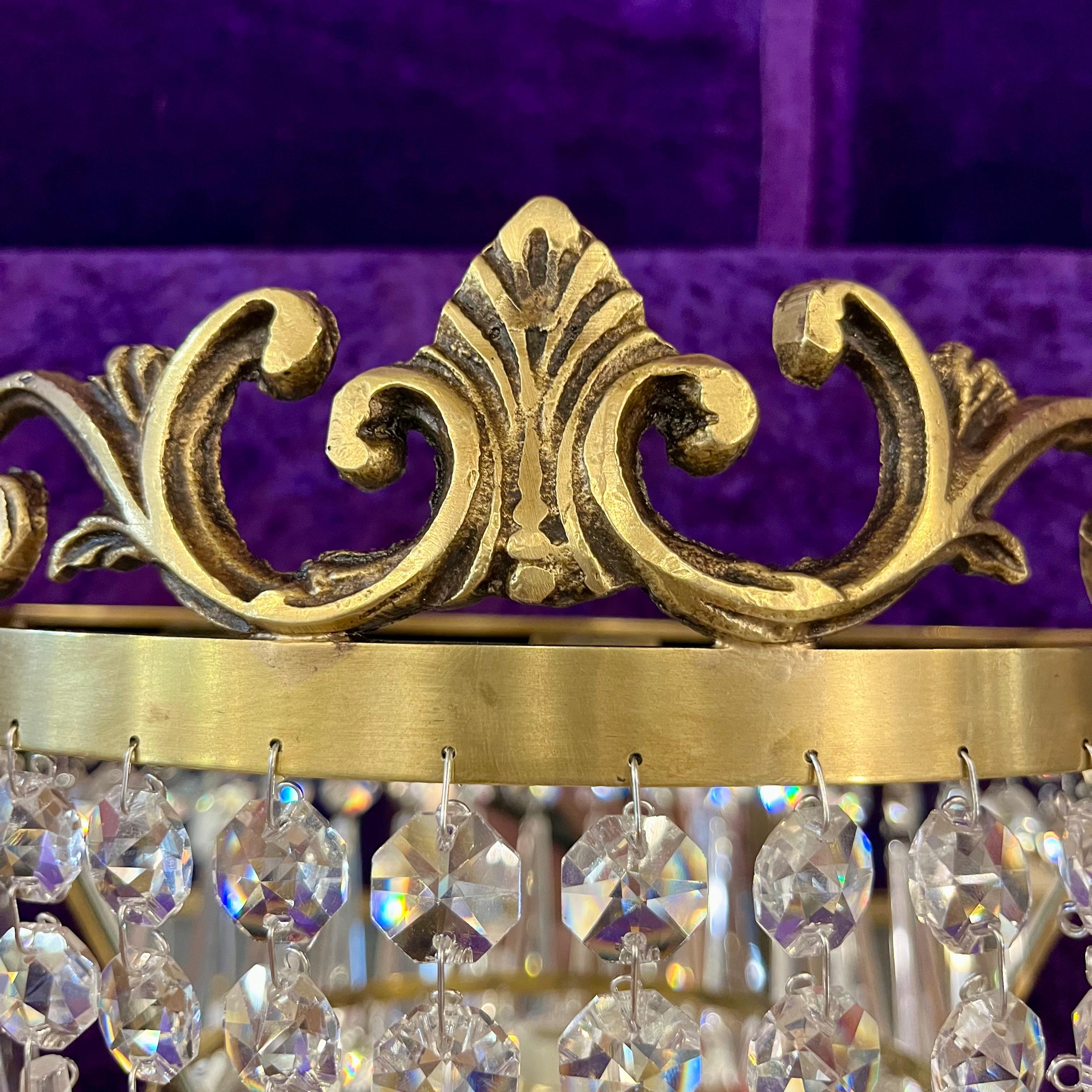 Pair of Brass and Crystal Waterfall Sconces
