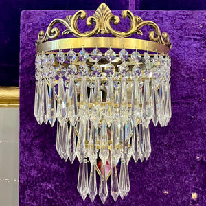Pair of Brass and Crystal Waterfall Sconces