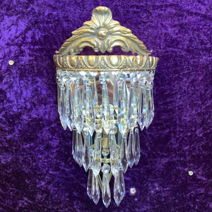 Beautiful Aged Brass & Crystal Waterfall Sconce