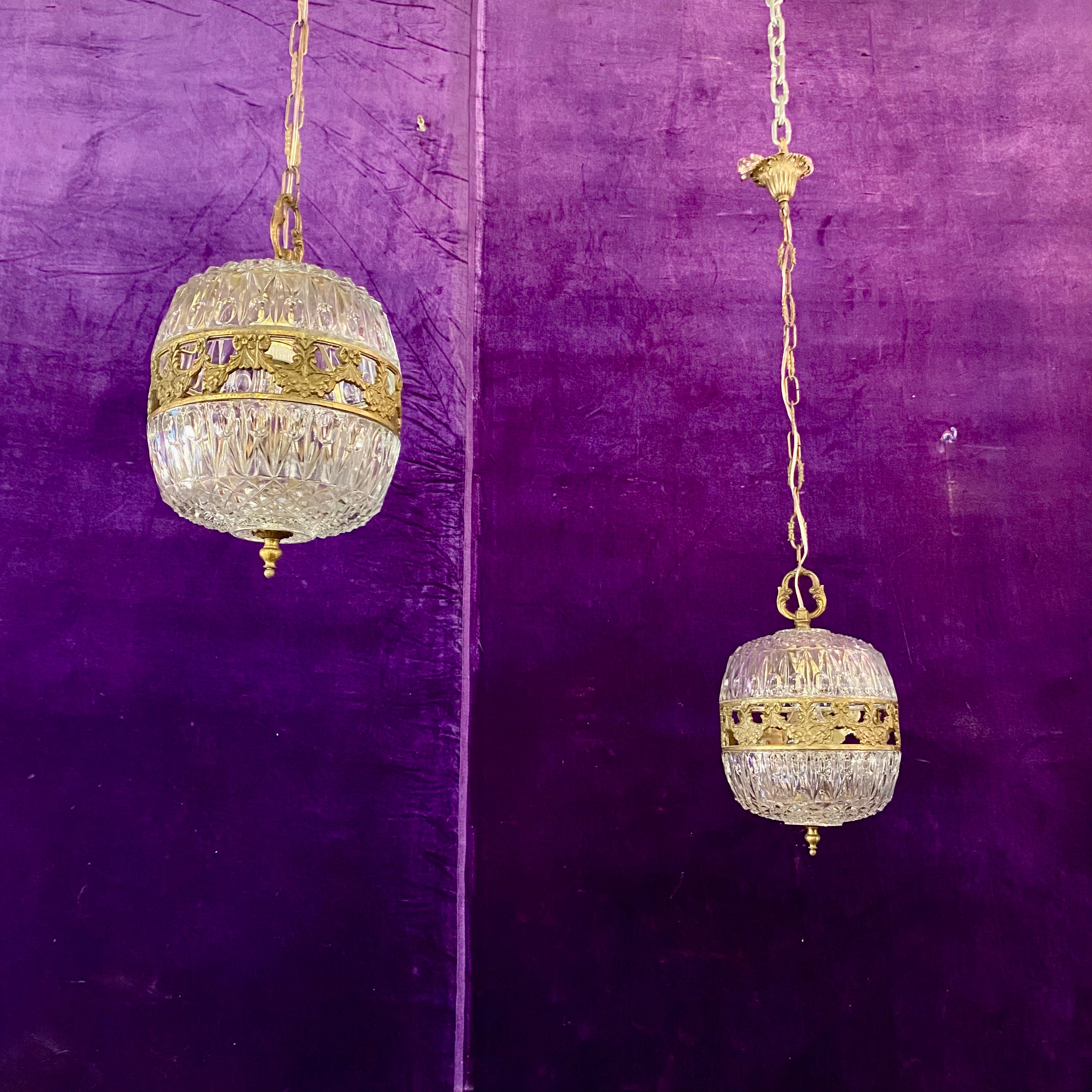 Beautiful Pair of Antique Crystal and Brass Pendants