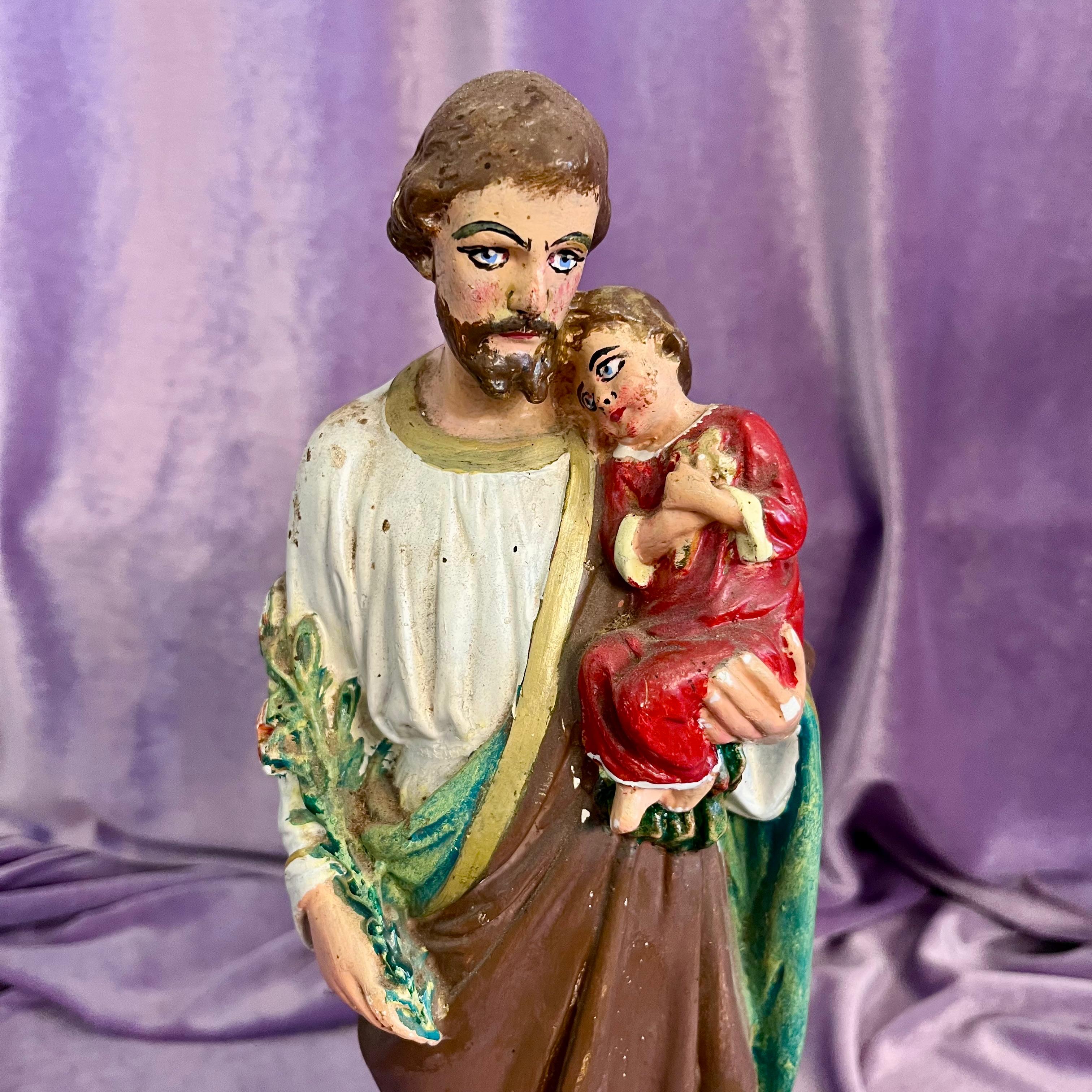 Painted Religious Statue – St. Joseph & Child