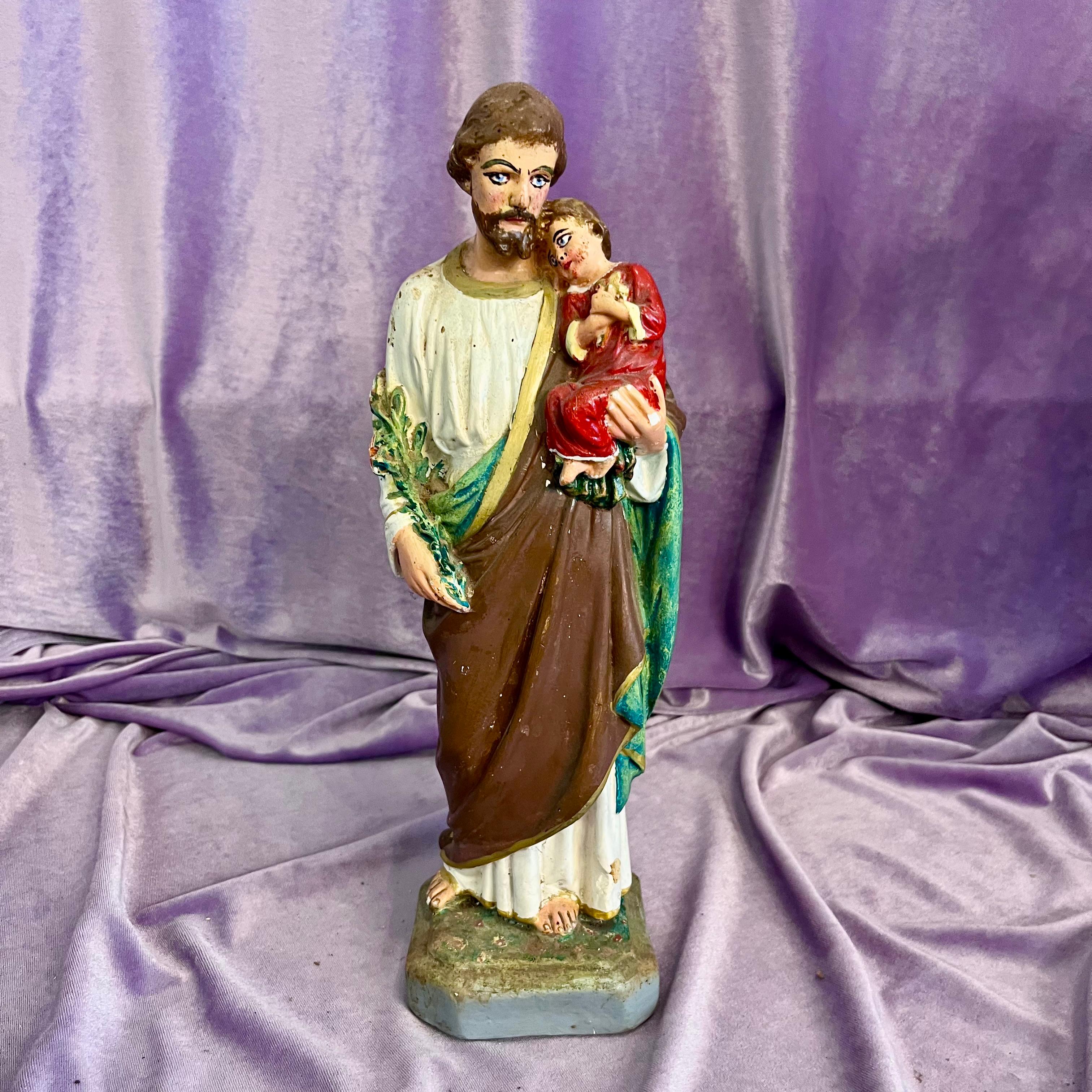 Painted Religious Statue – St. Joseph & Child