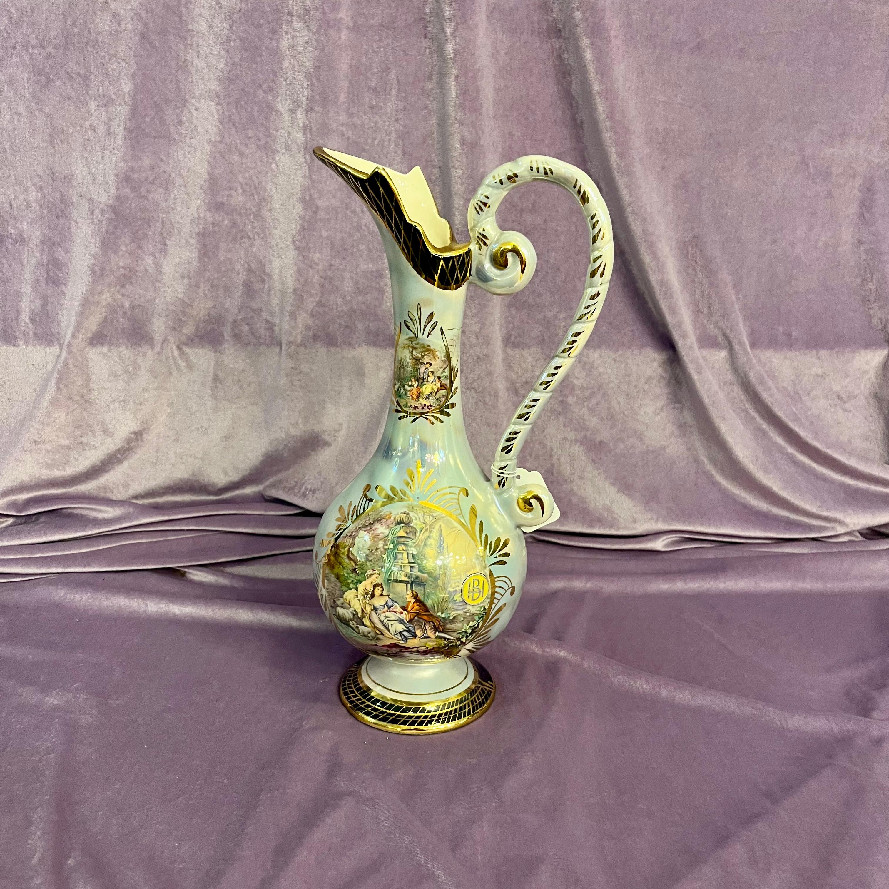 H. Bequet Quaregnon Painted Ceramic Water Pitcher